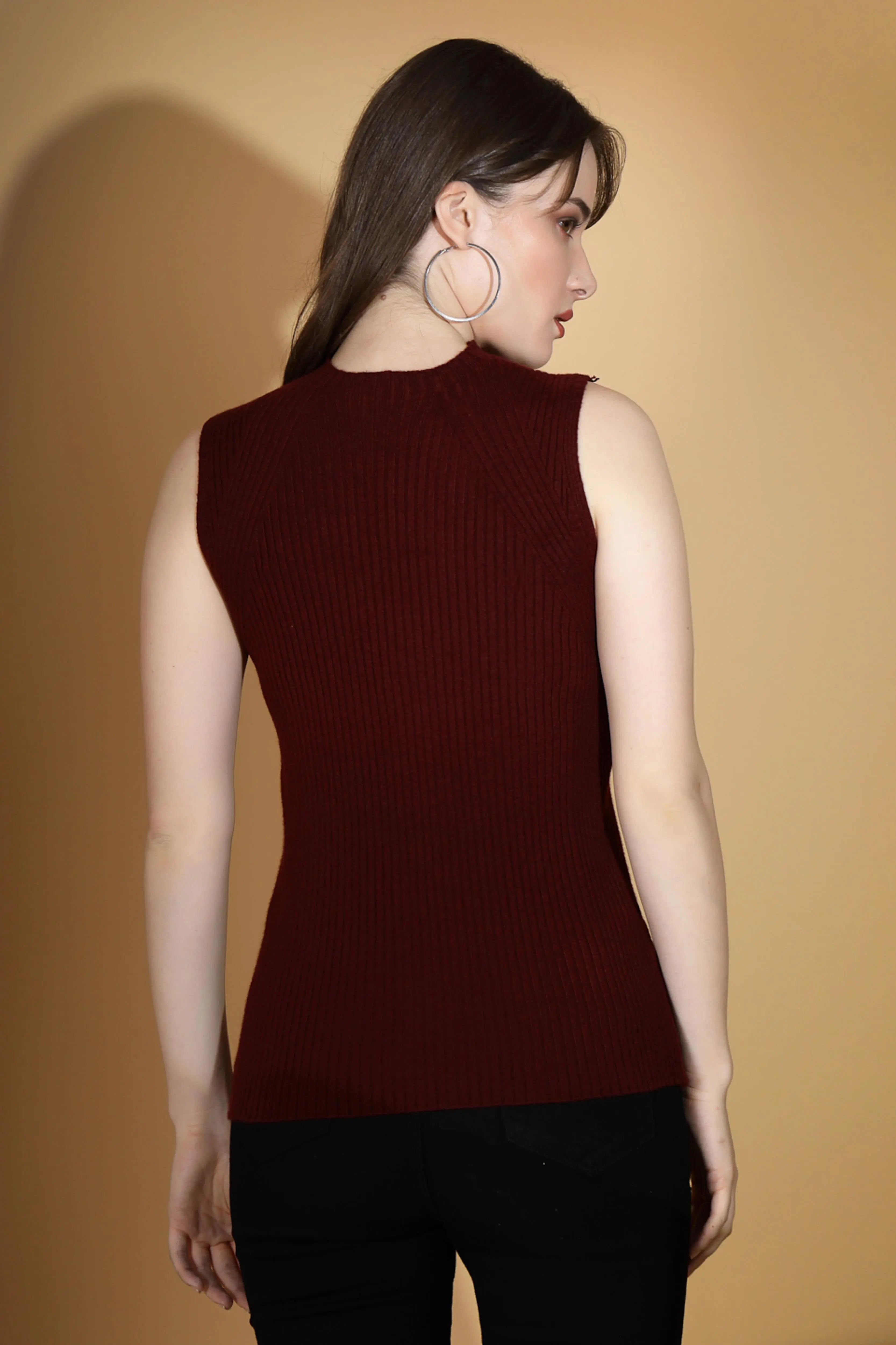 Maroon Stretchable Knit Skivvy Top