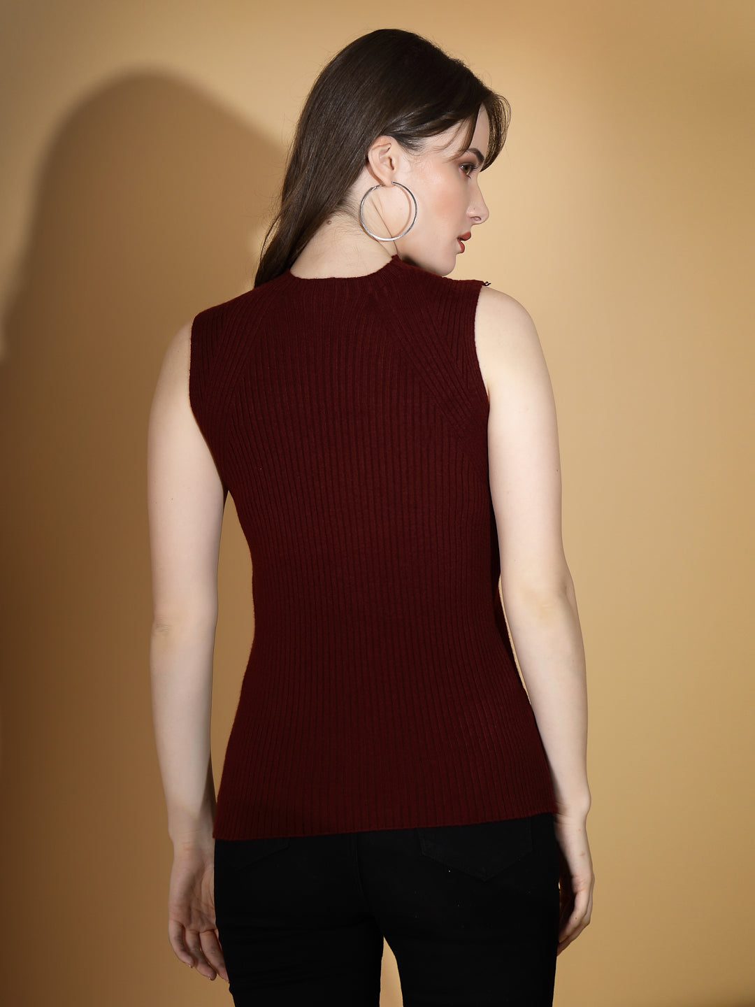 Maroon Stretchable Knit Skivvy Top - Global Republic
