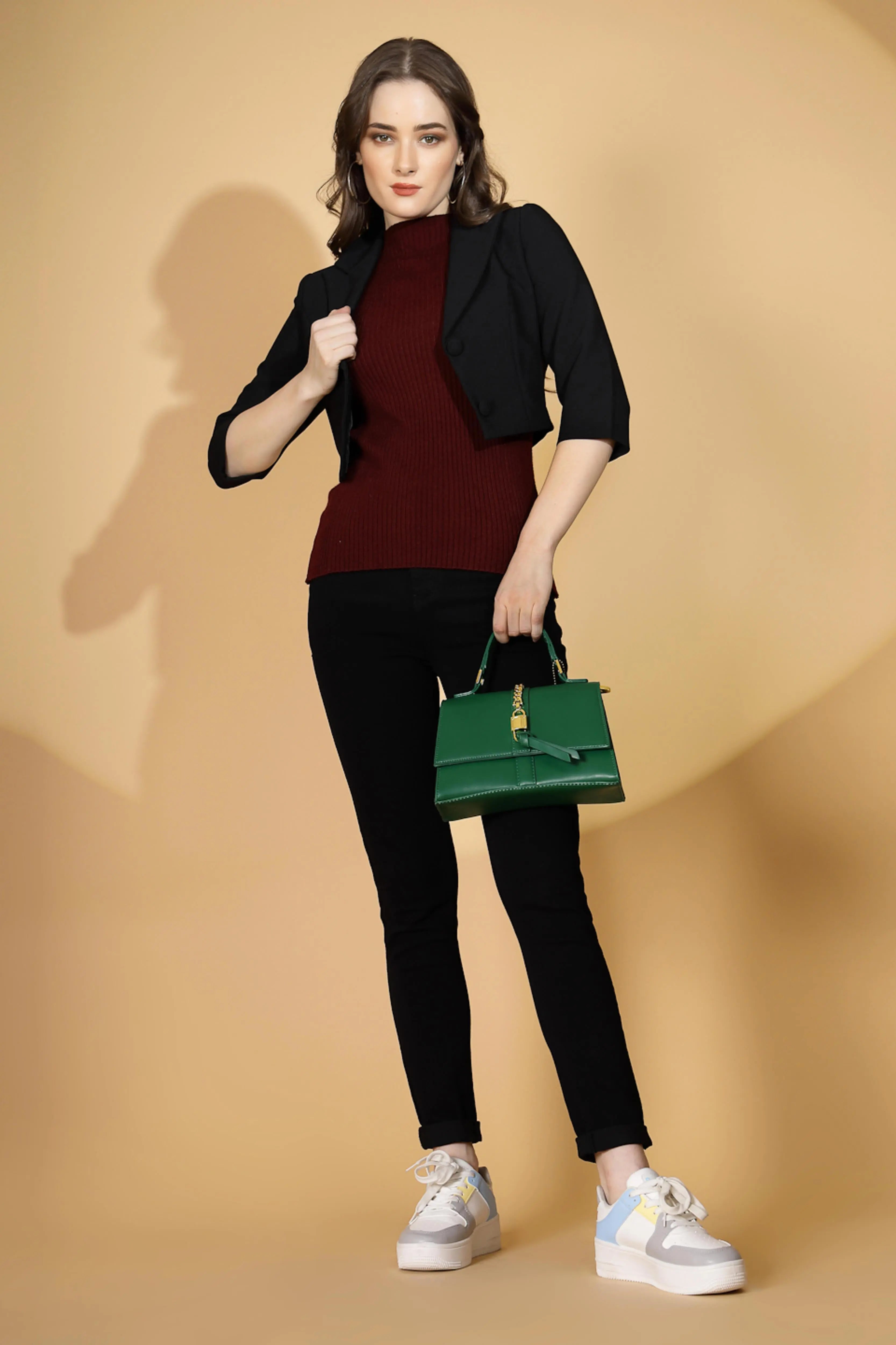 Maroon Stretchable Knit Skivvy Top