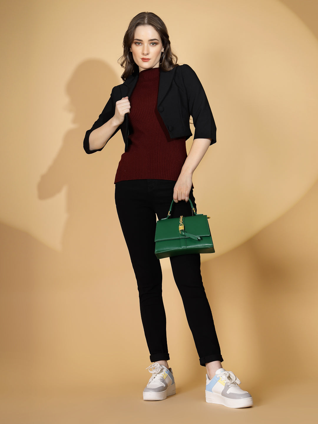 Maroon Stretchable Knit Skivvy Top - Global Republic