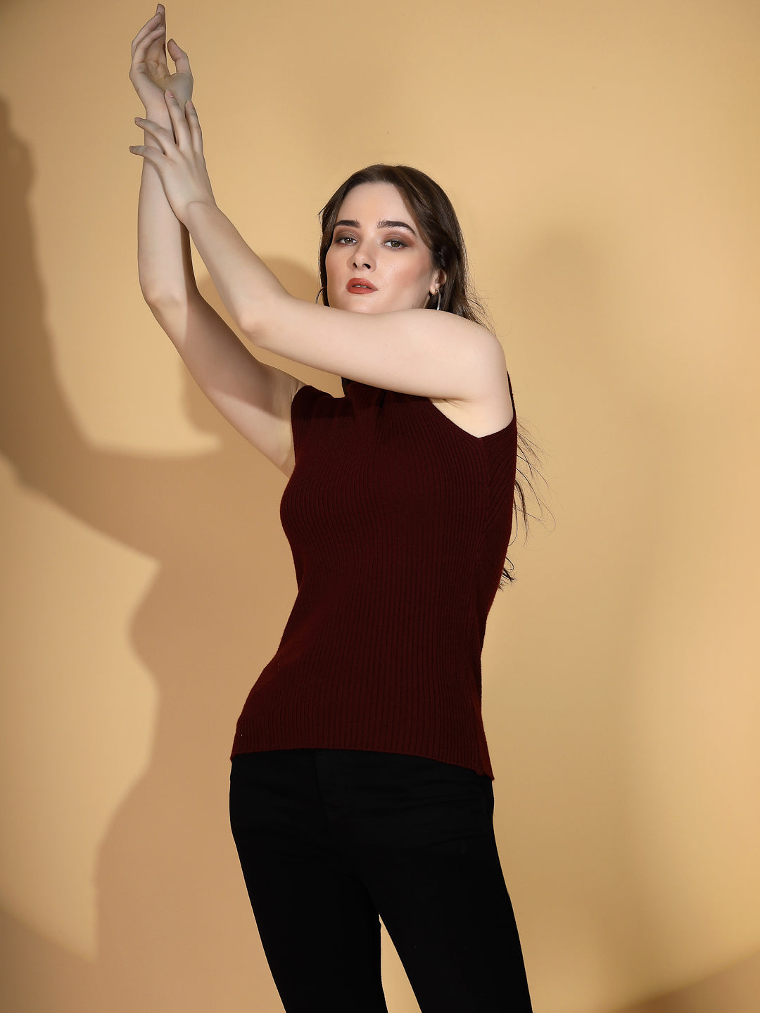 Maroon Stretchable Knit Skivvy Top - Global Republic