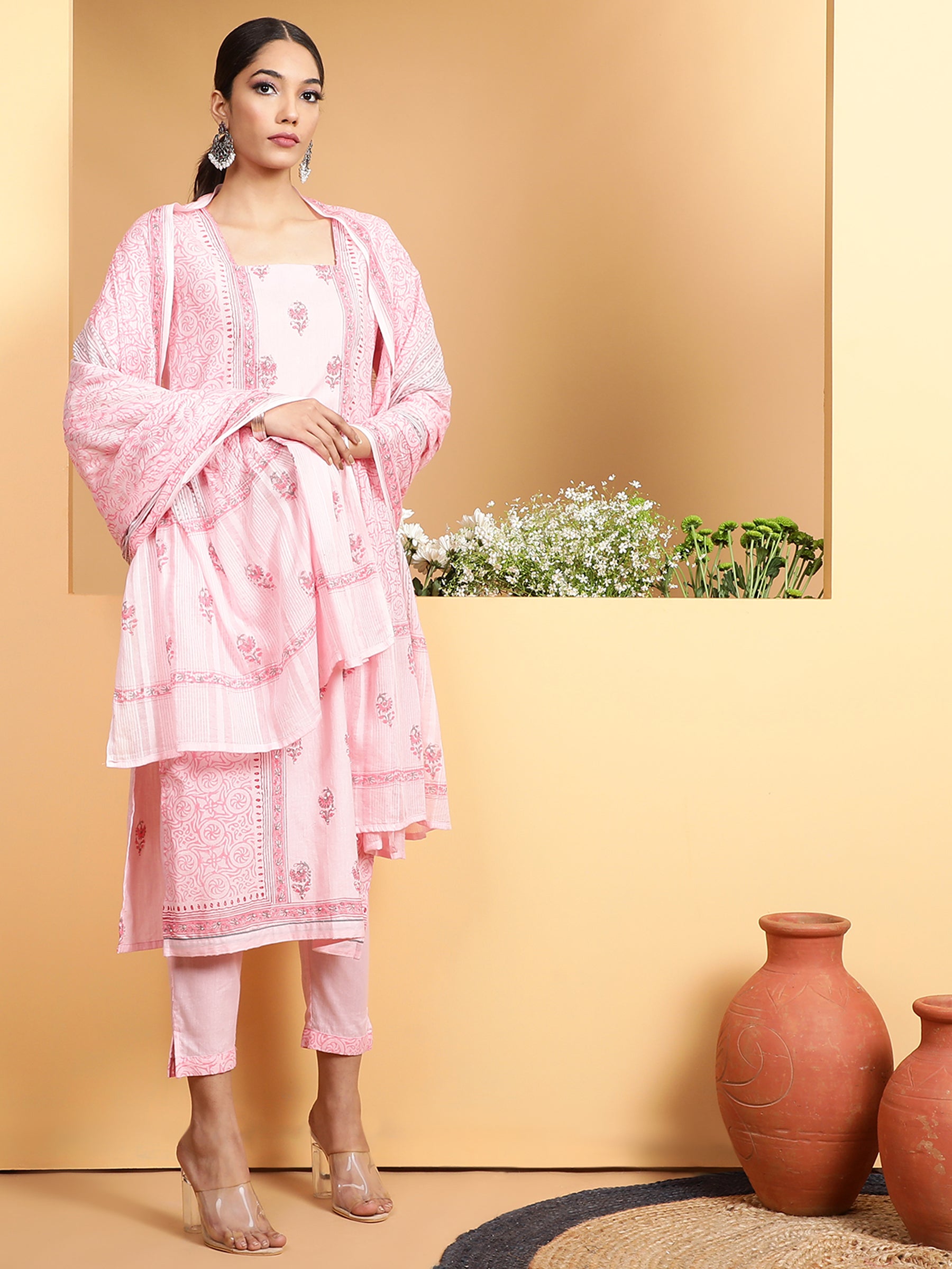 Pink Embroidered Cotton Suit Set - Global Republic