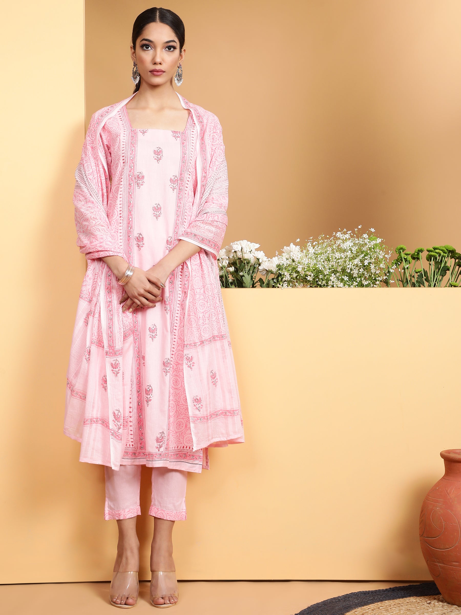 Pink Embroidered Cotton Suit Set - Global Republic