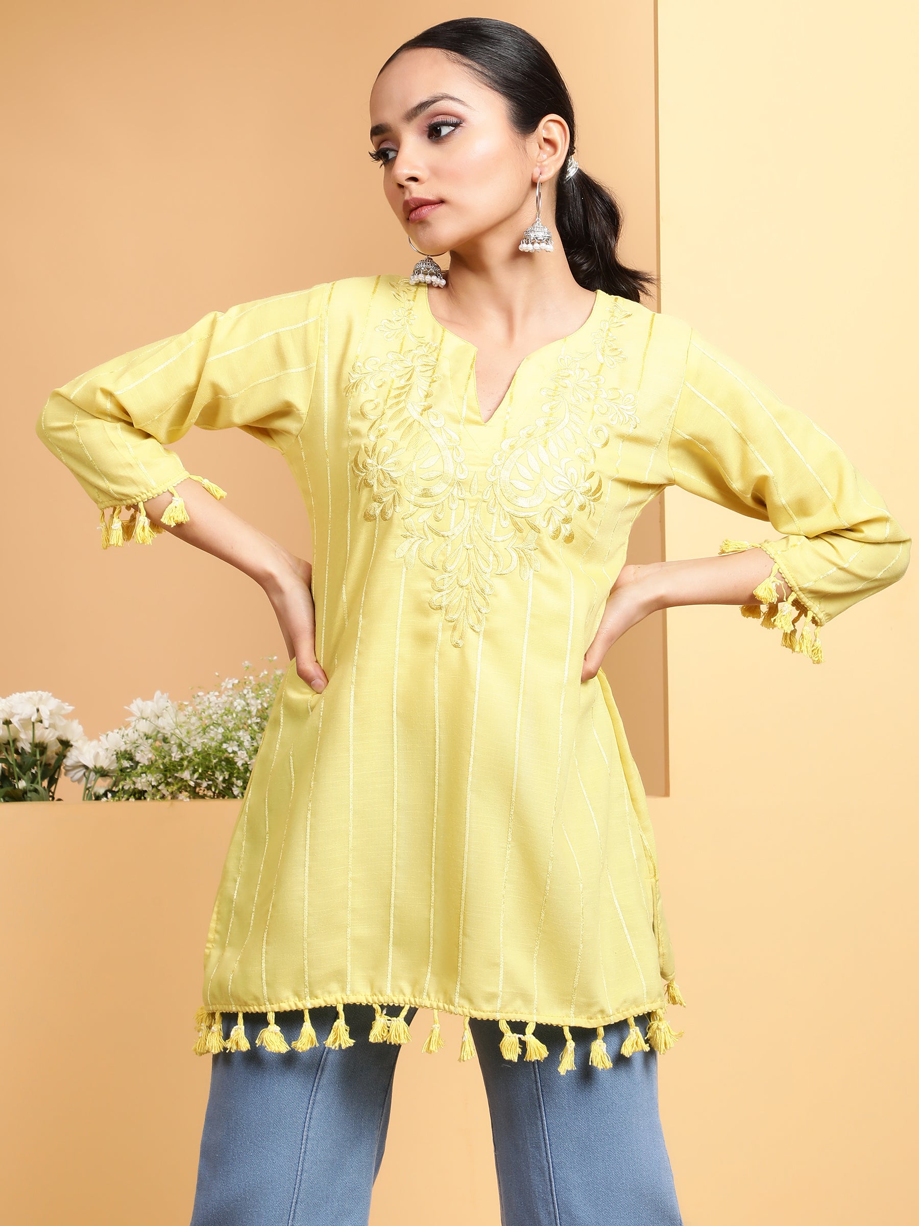 Women Lemon Round Neck Solid Tunic - Global Republic