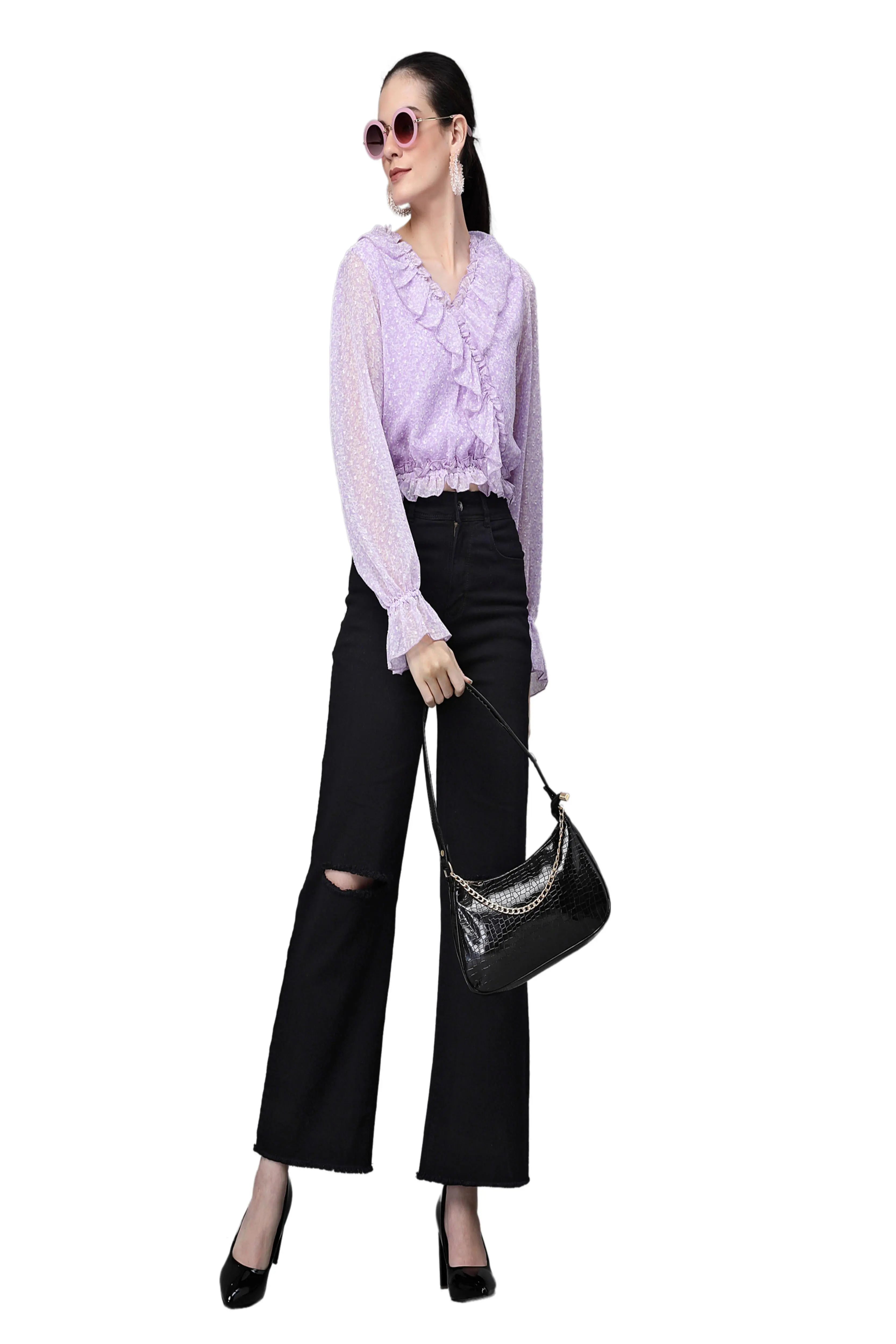 Purple Dobby Printed Crop Top - Global Republic