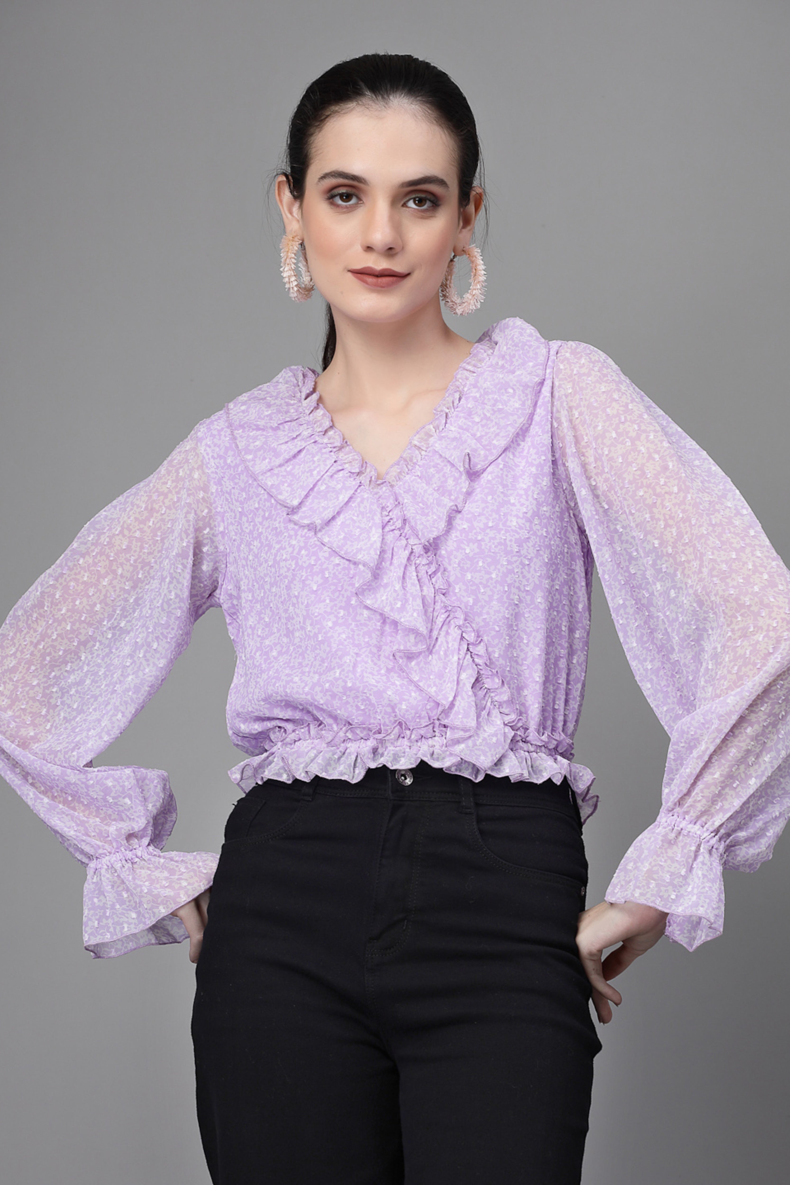 Purple Dobby Printed Crop Top