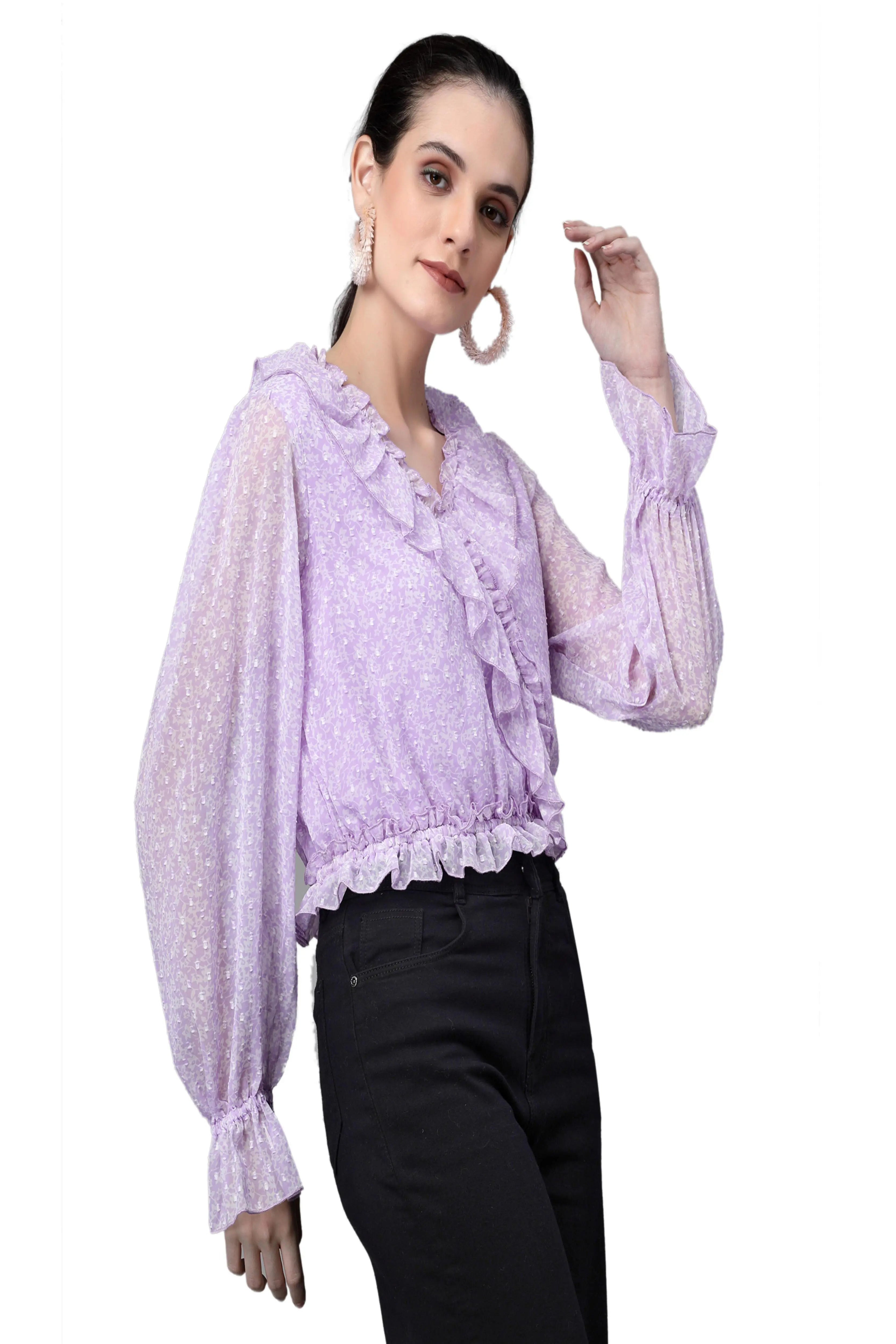 Purple Dobby Printed Crop Top - Global Republic