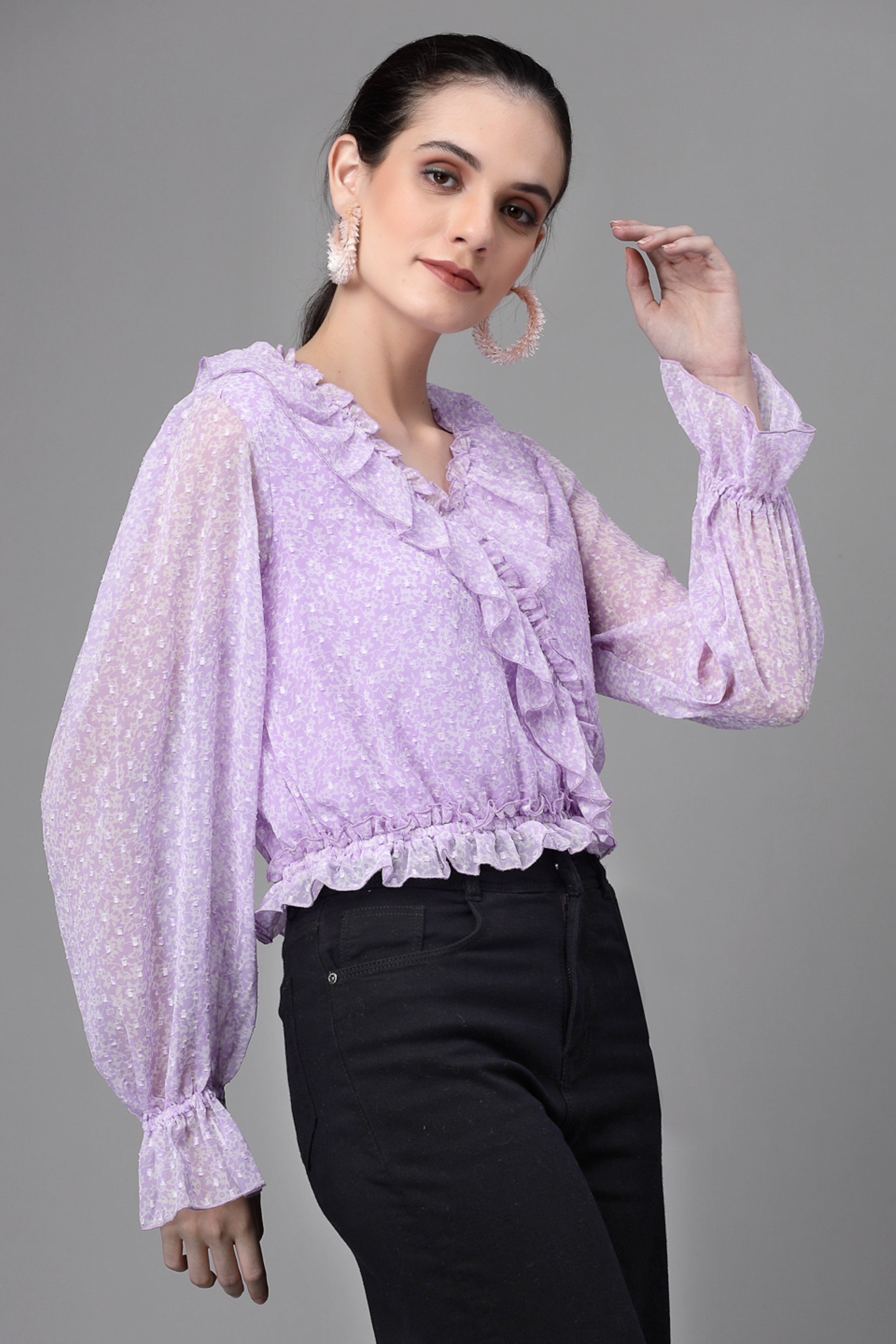 Purple Dobby Printed Crop Top