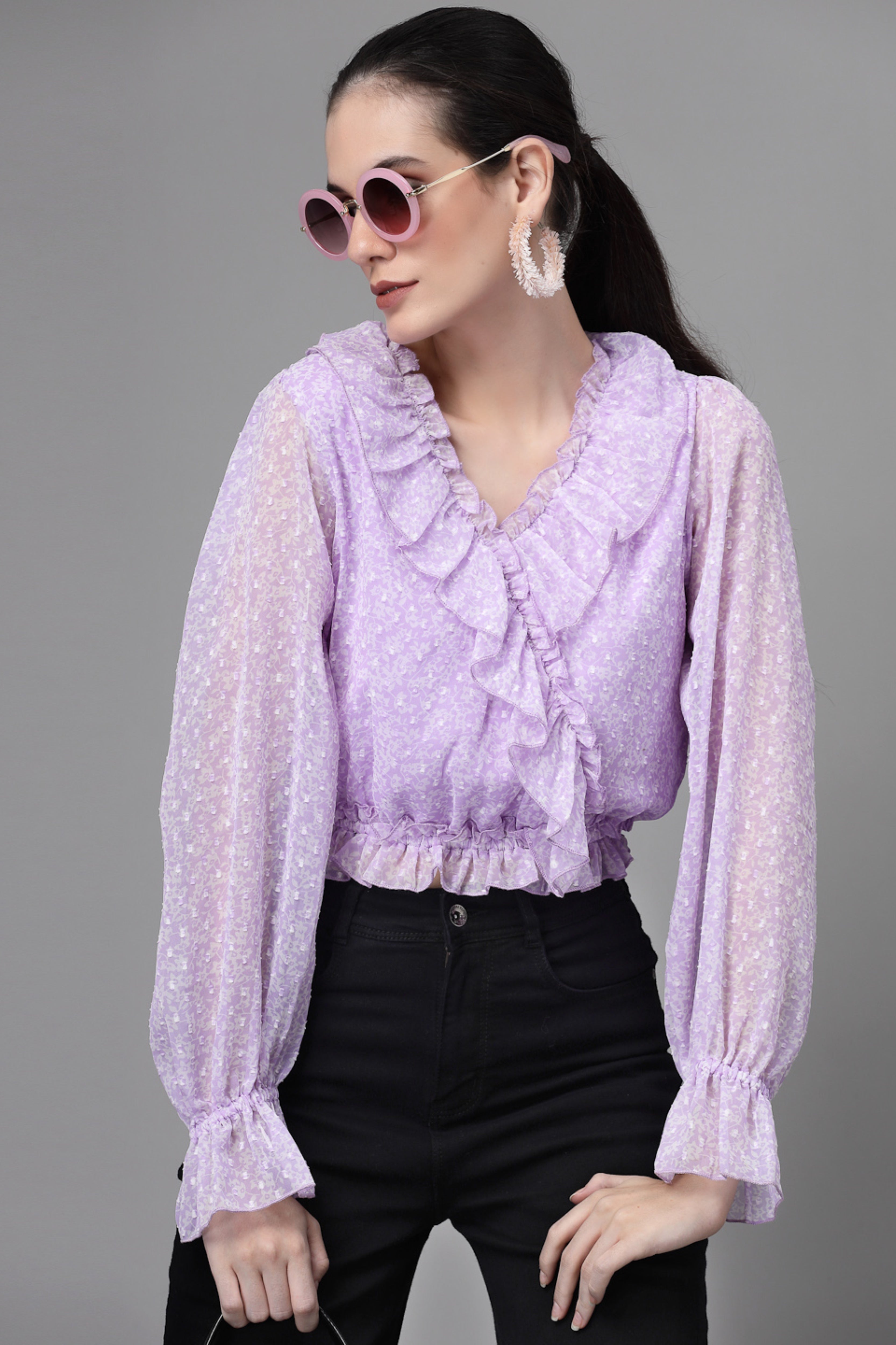 Purple Dobby Printed Crop Top