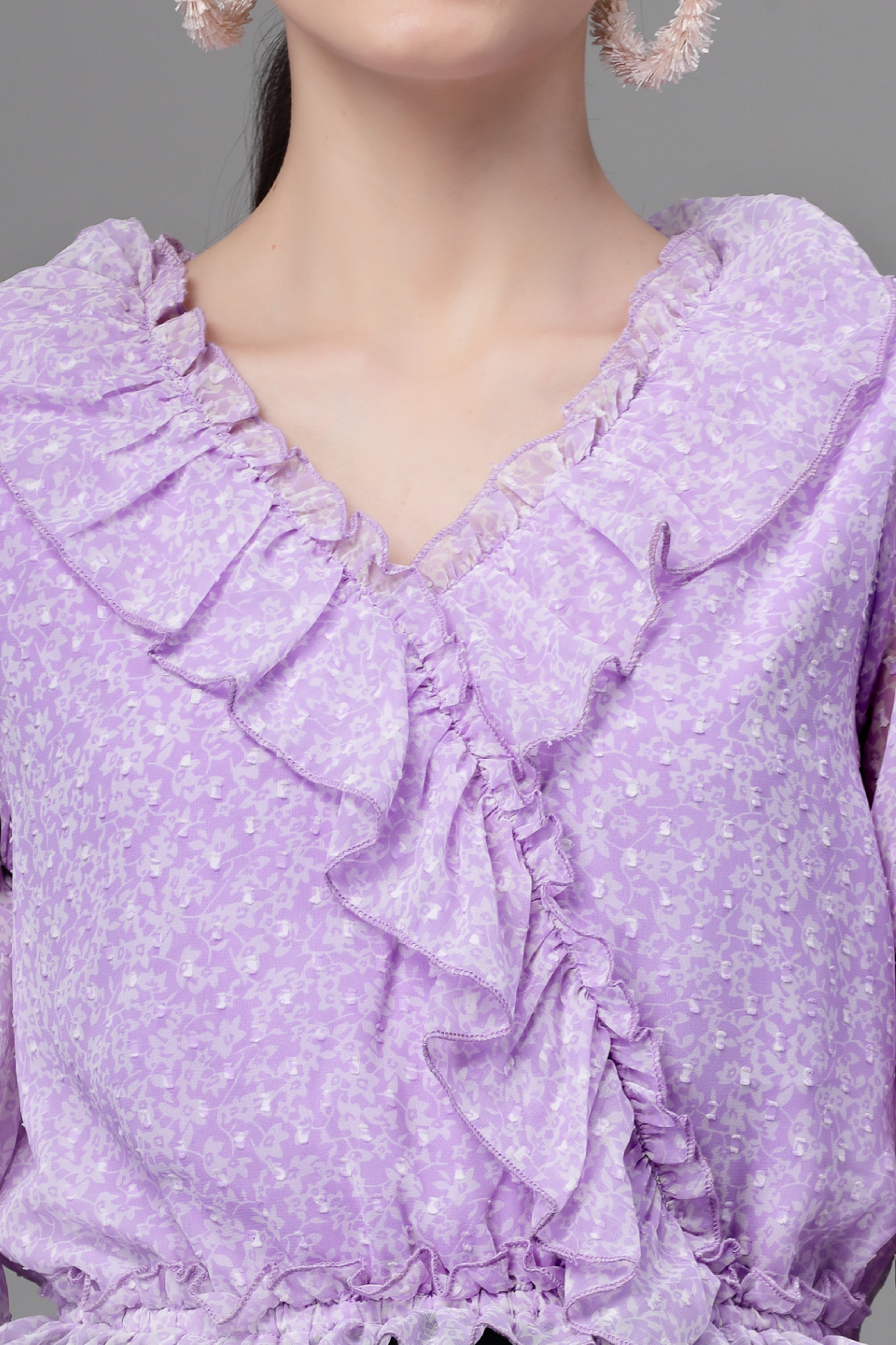 Purple Dobby Printed Crop Top