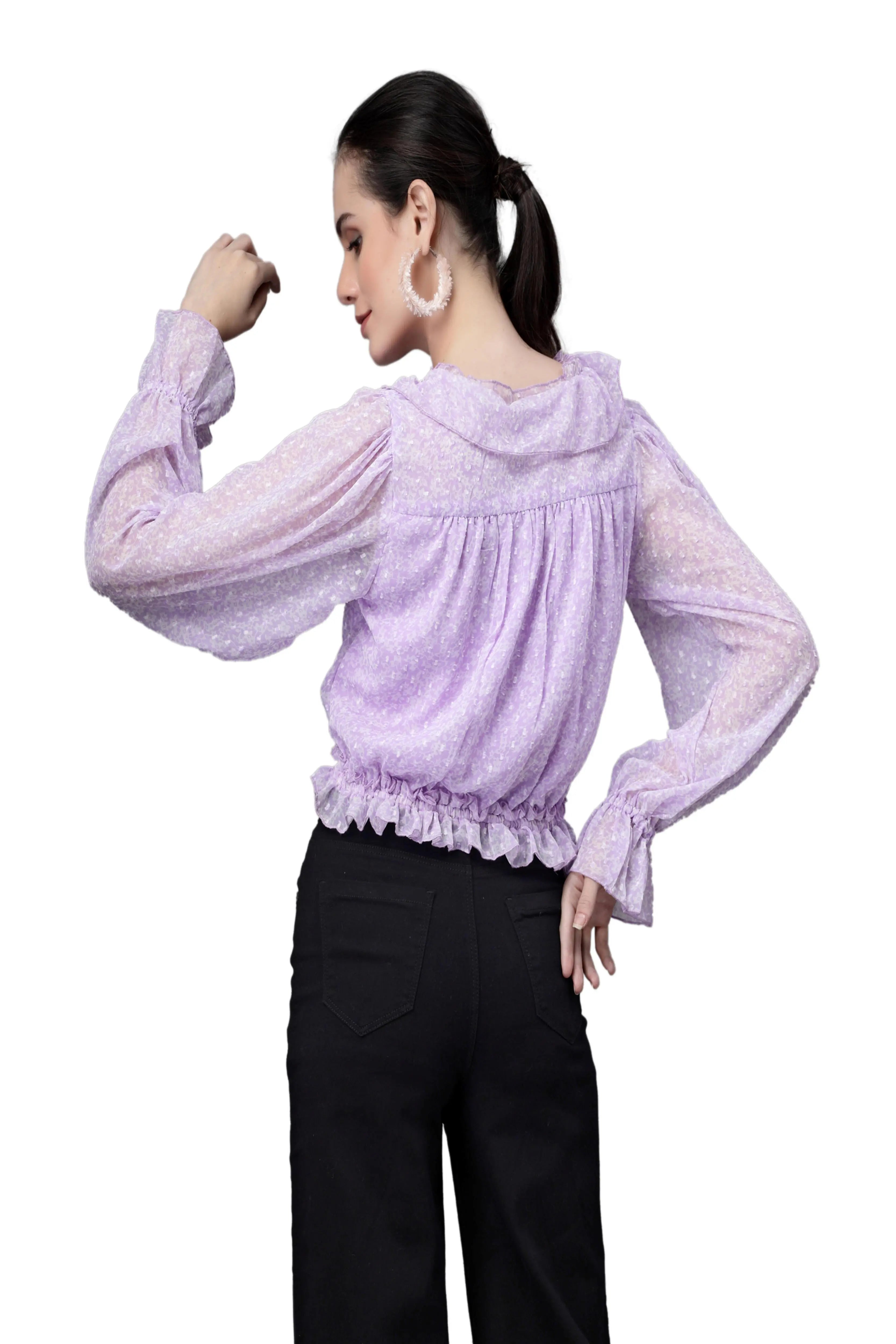 Purple Dobby Printed Crop Top - Global Republic