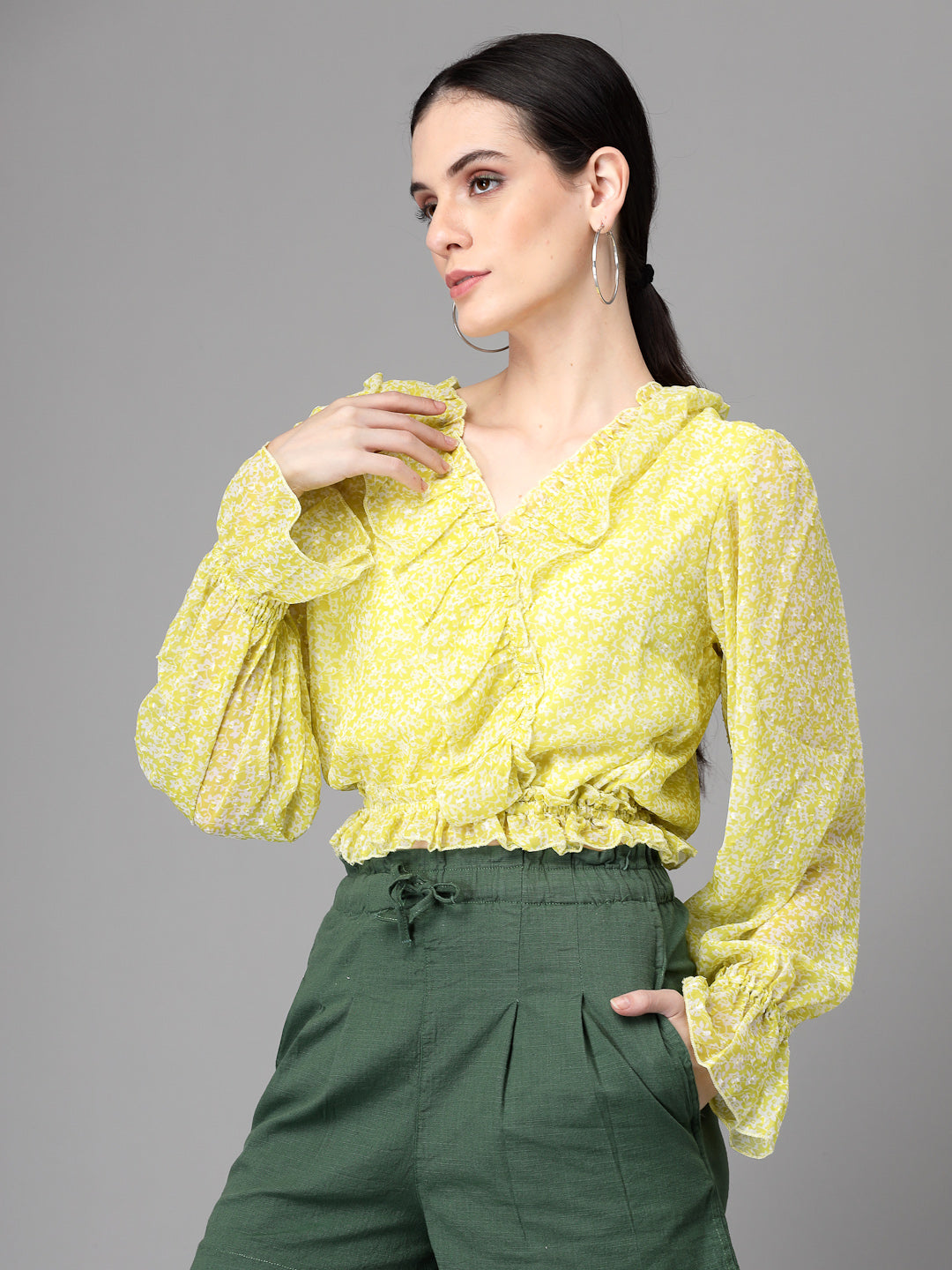 Purple Dobby Printed Crop Top - Global Republic