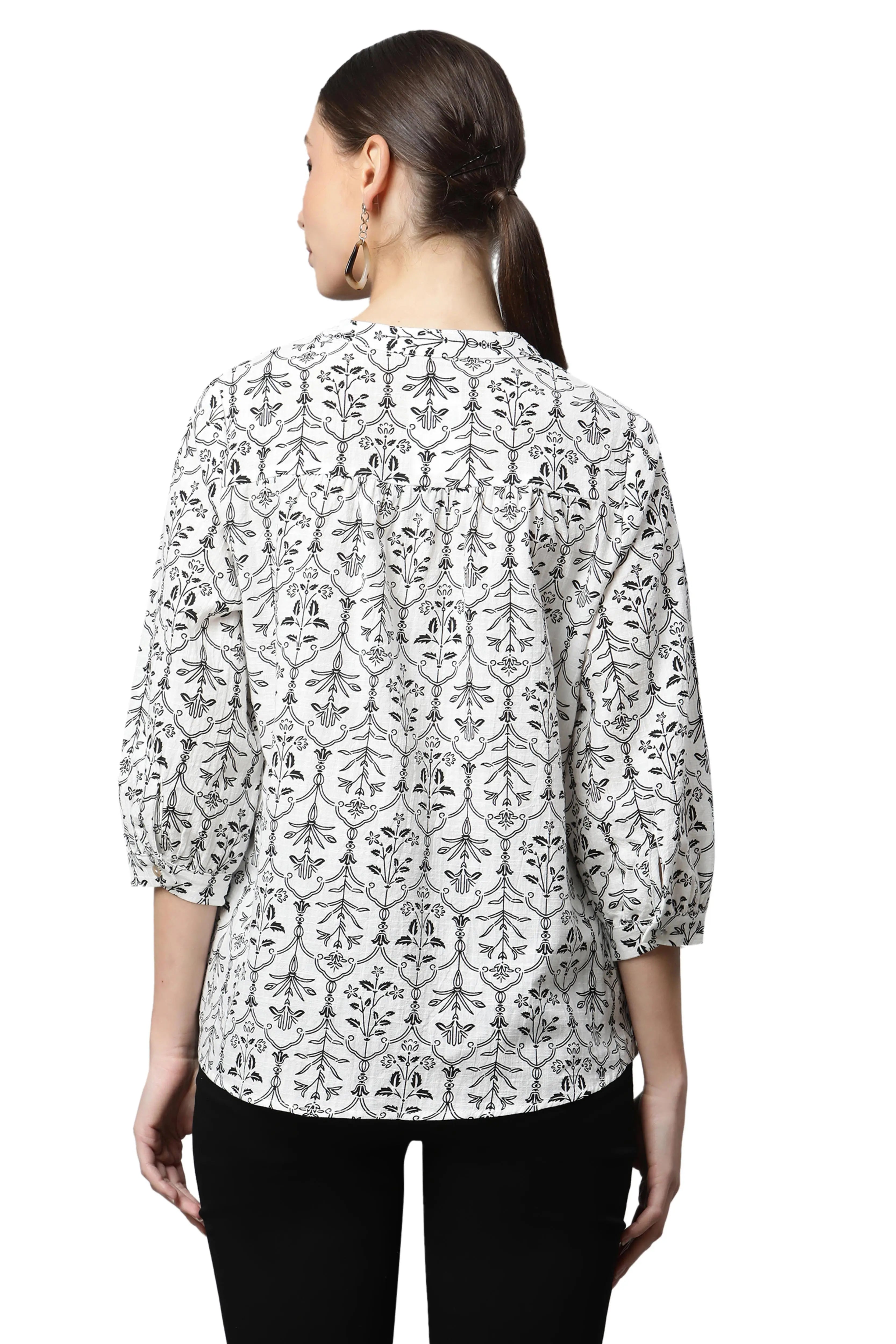 Beige Floral Cotton Top - Global Republic