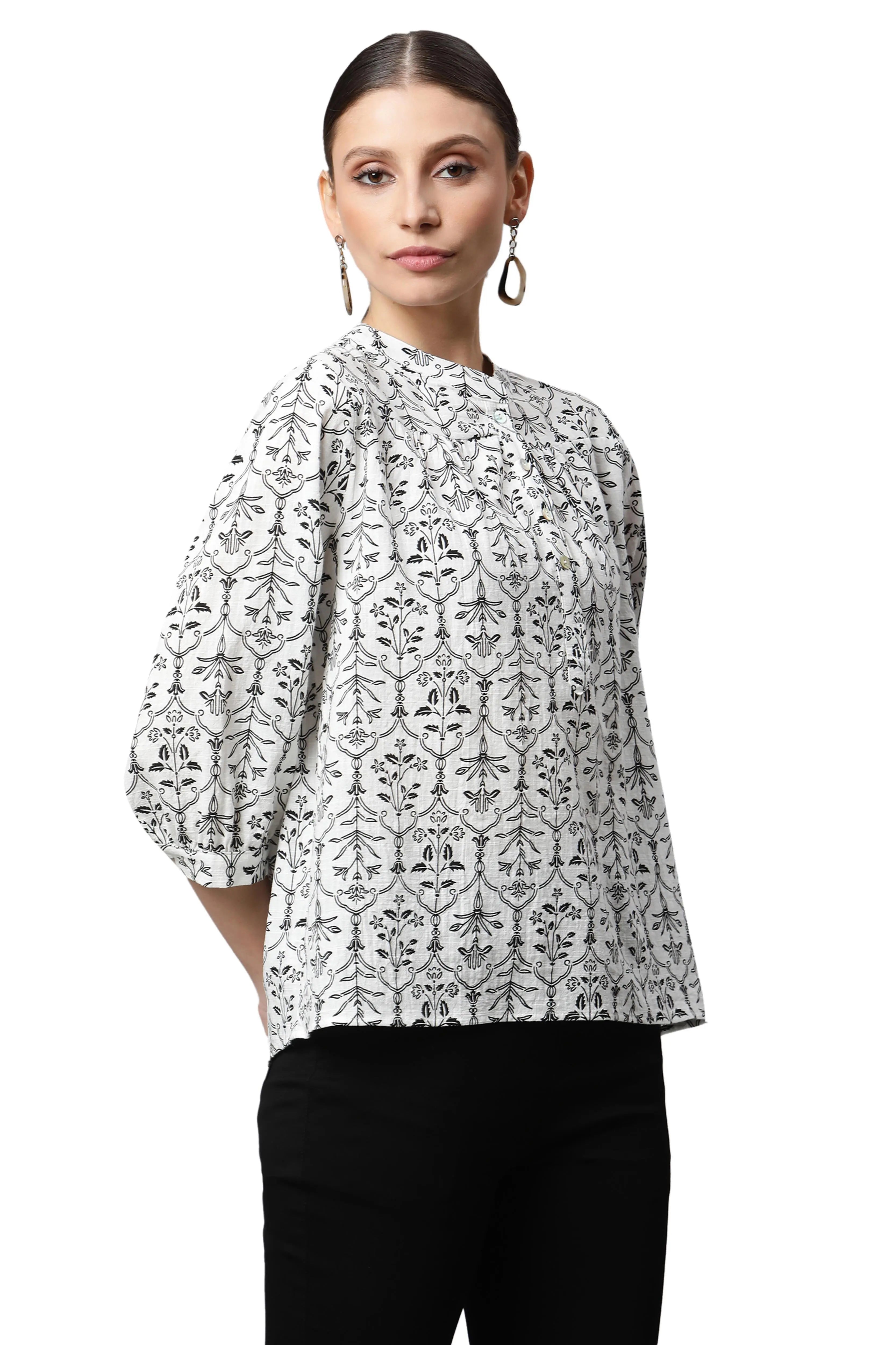 Beige Floral Cotton Top - Global Republic
