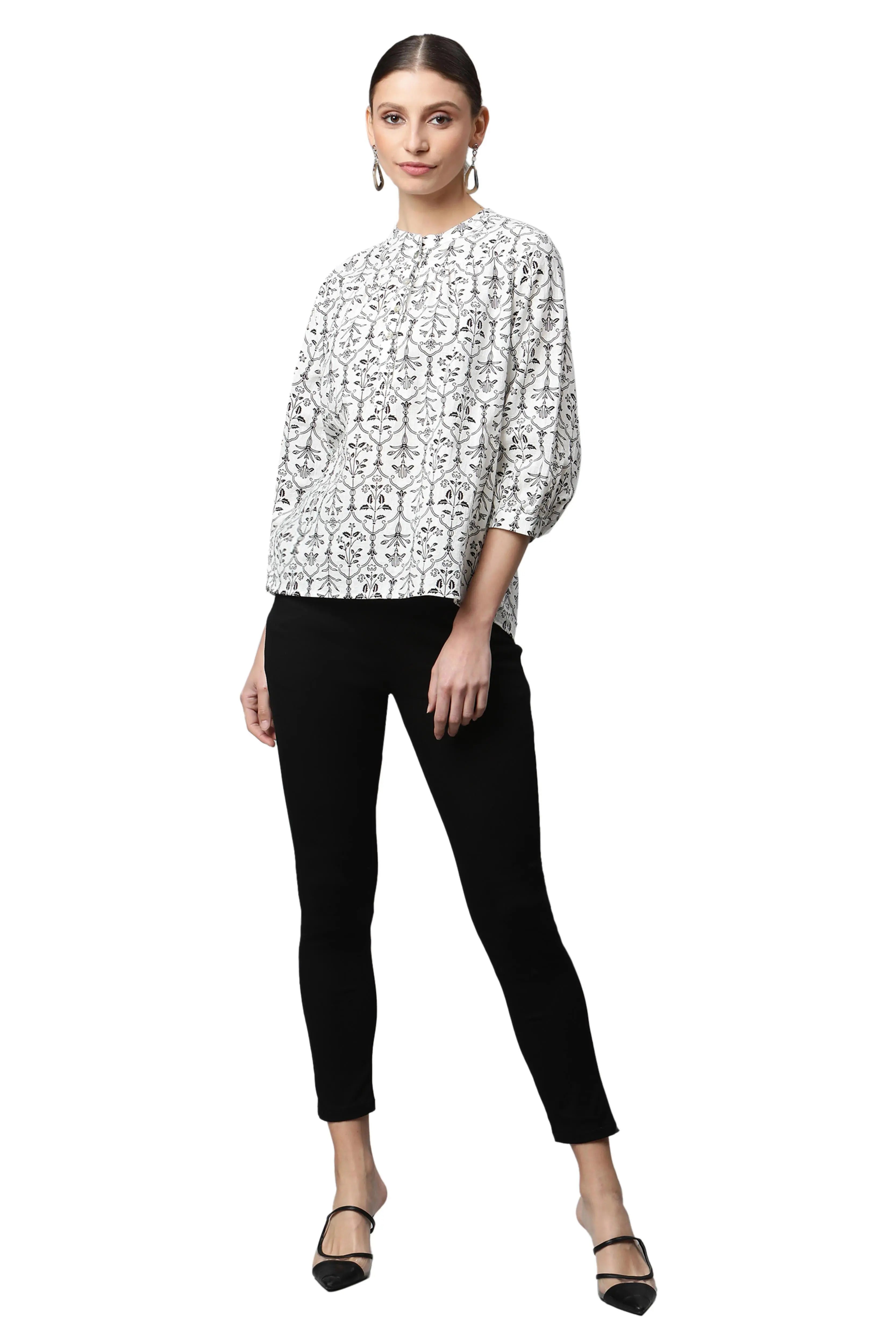 Beige Floral Cotton Top - Global Republic