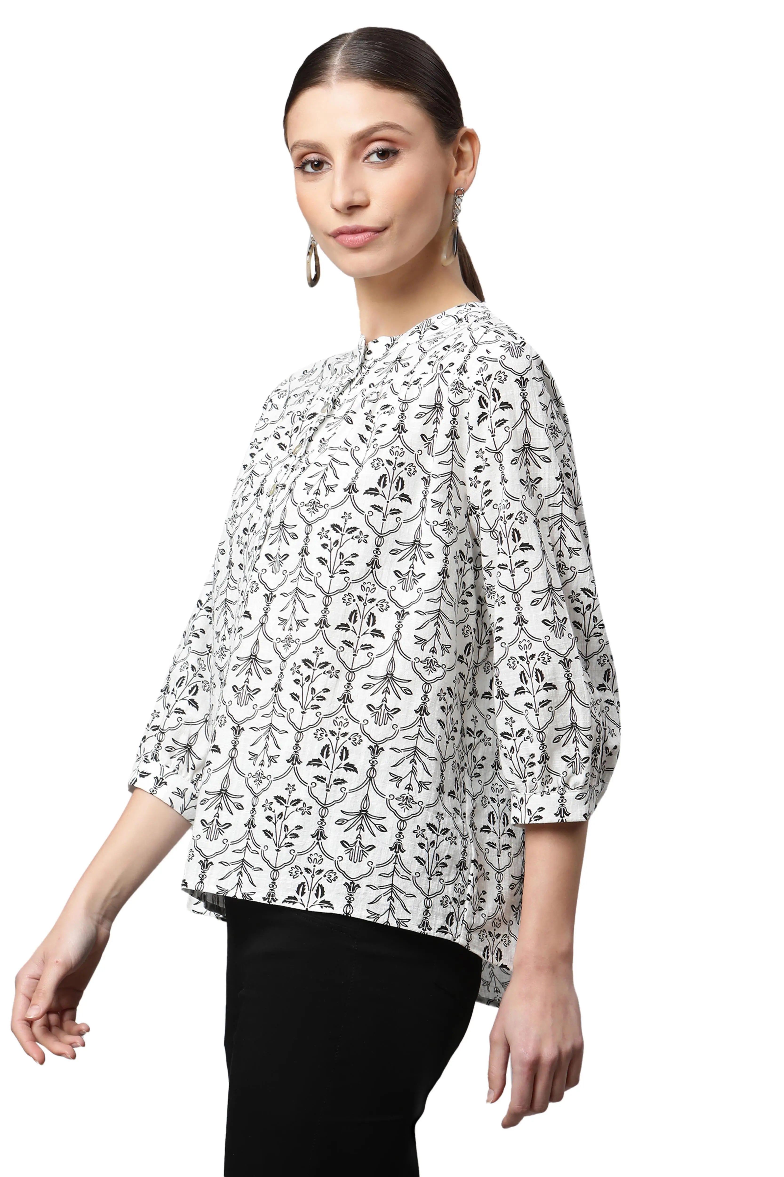 Beige Floral Cotton Top - Global Republic