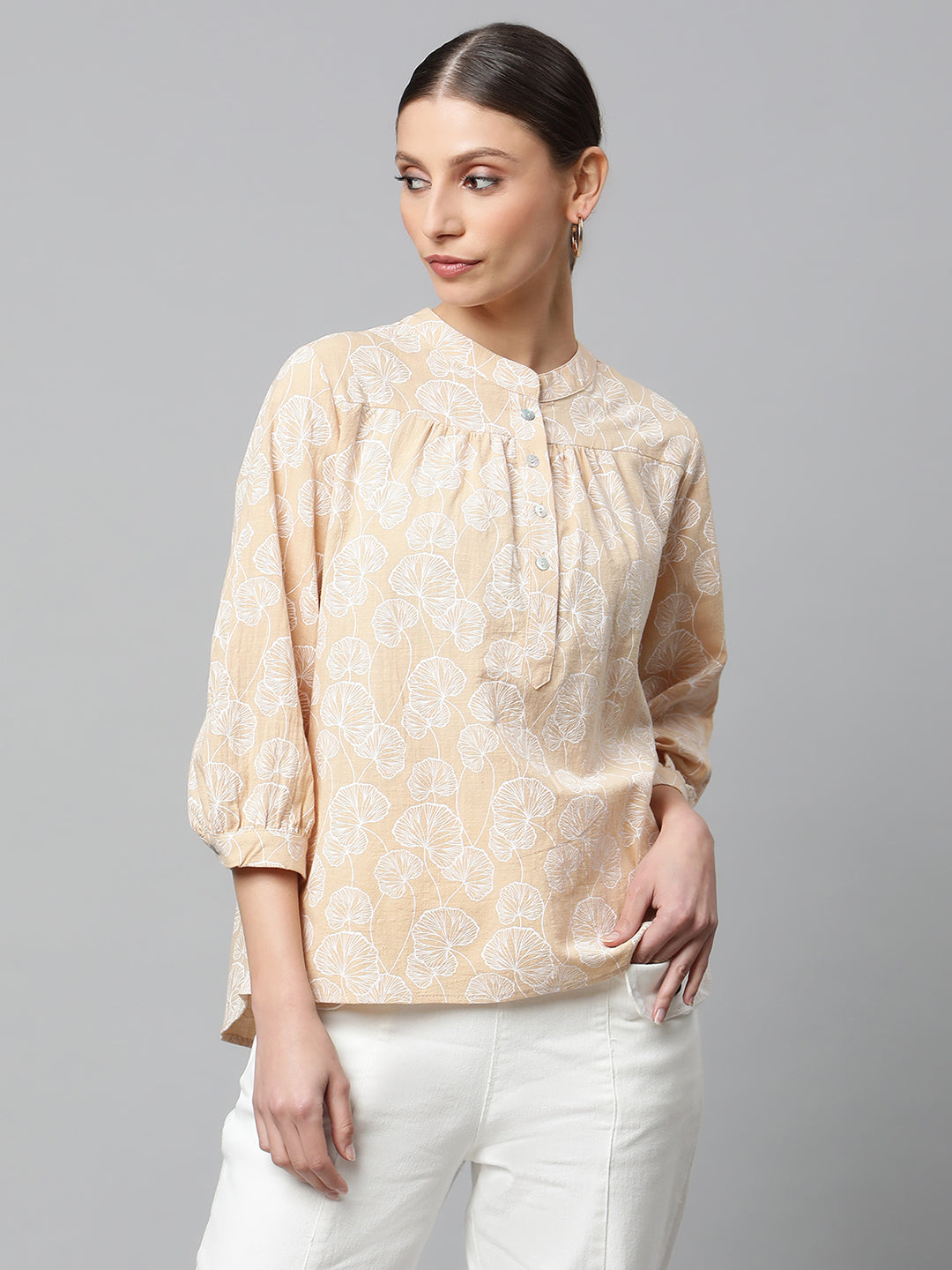 Beige Floral Cotton Top - Global Republic