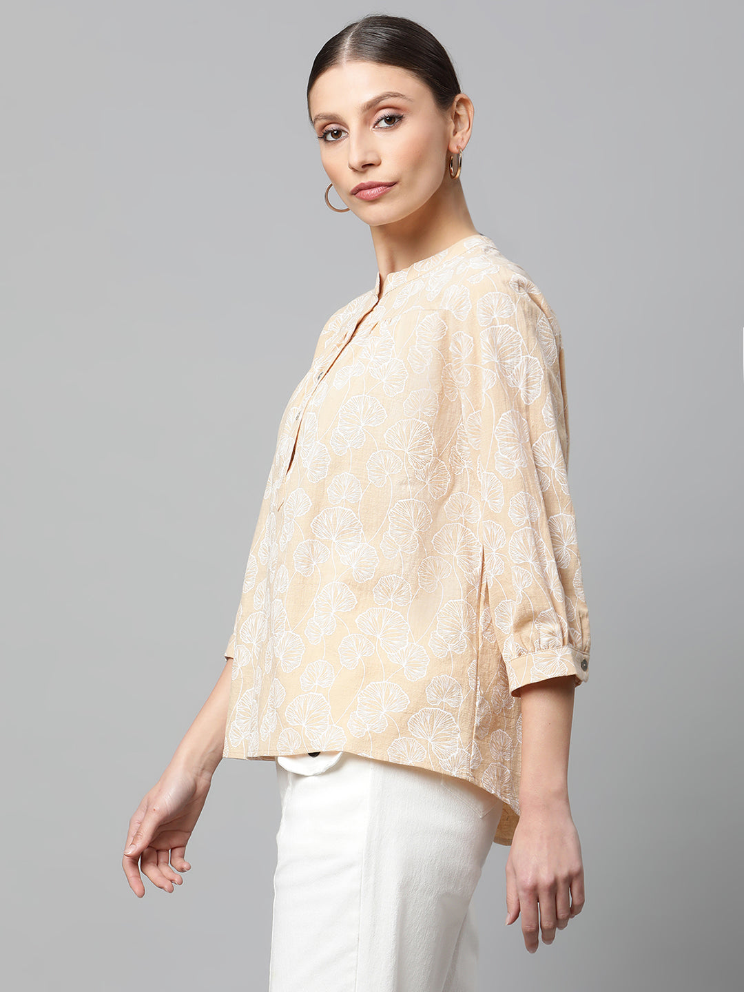 Beige Floral Cotton Top - Global Republic