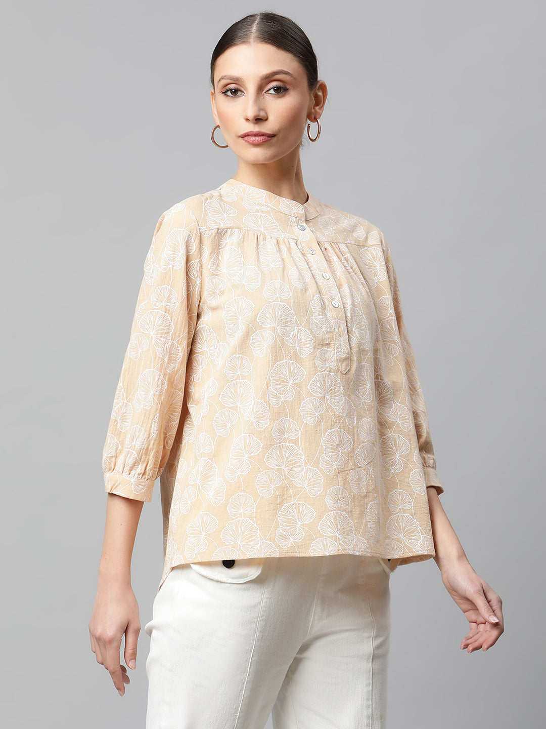 Beige Floral Cotton Top - Global Republic