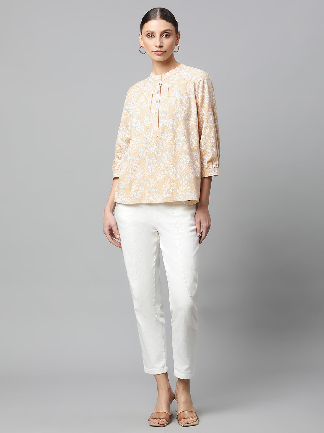 Beige Floral Cotton Top - Global Republic