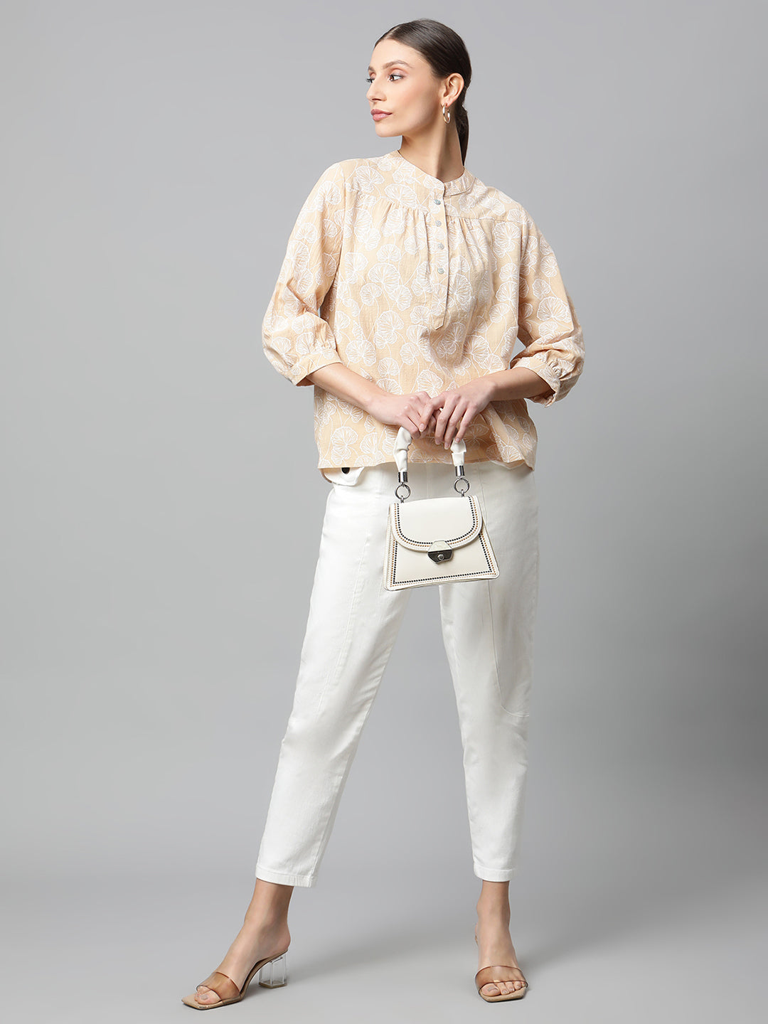 Beige Floral Cotton Top - Global Republic