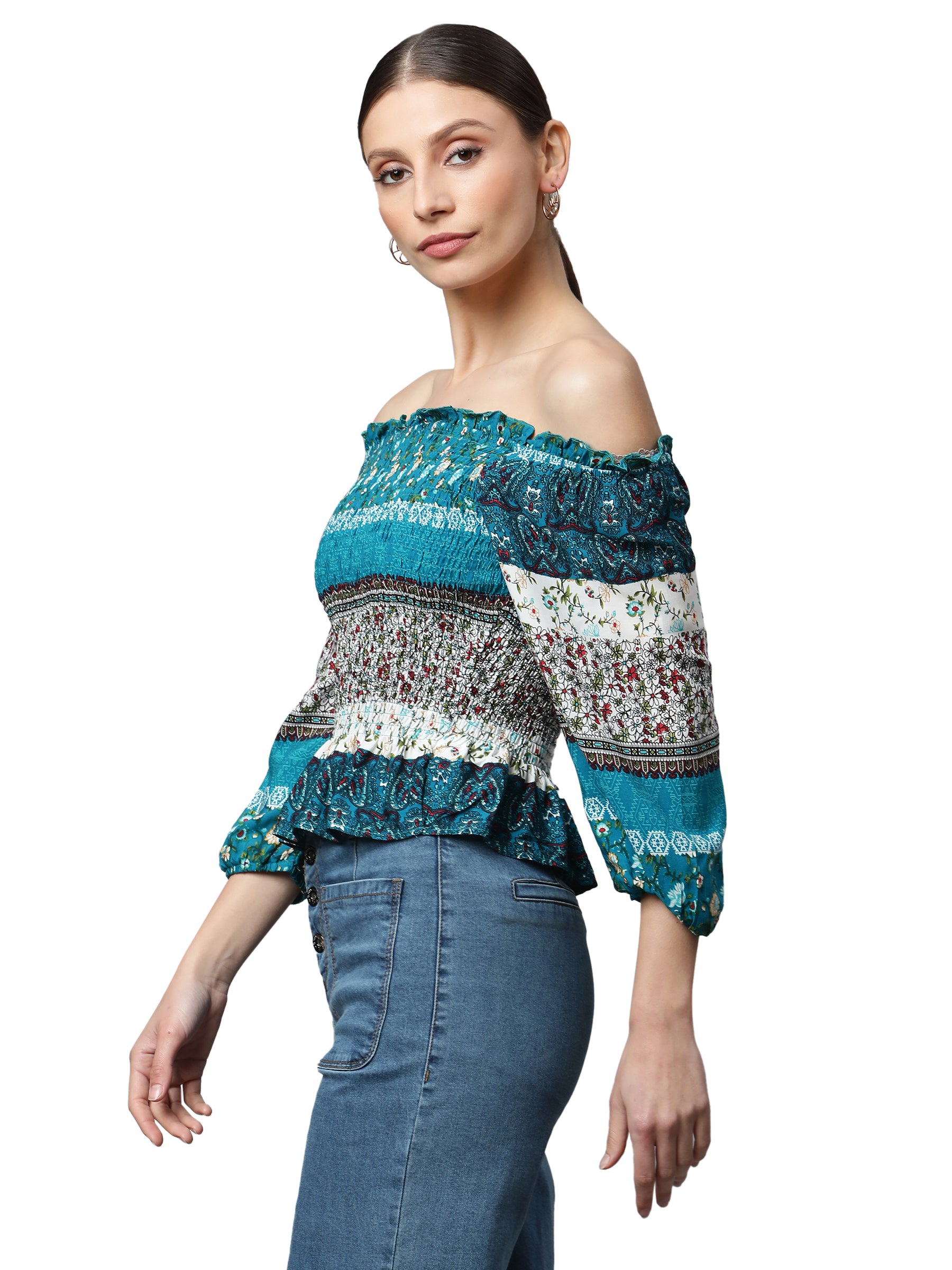 Off-Shoulder Floral Rayon Top - Global Republic