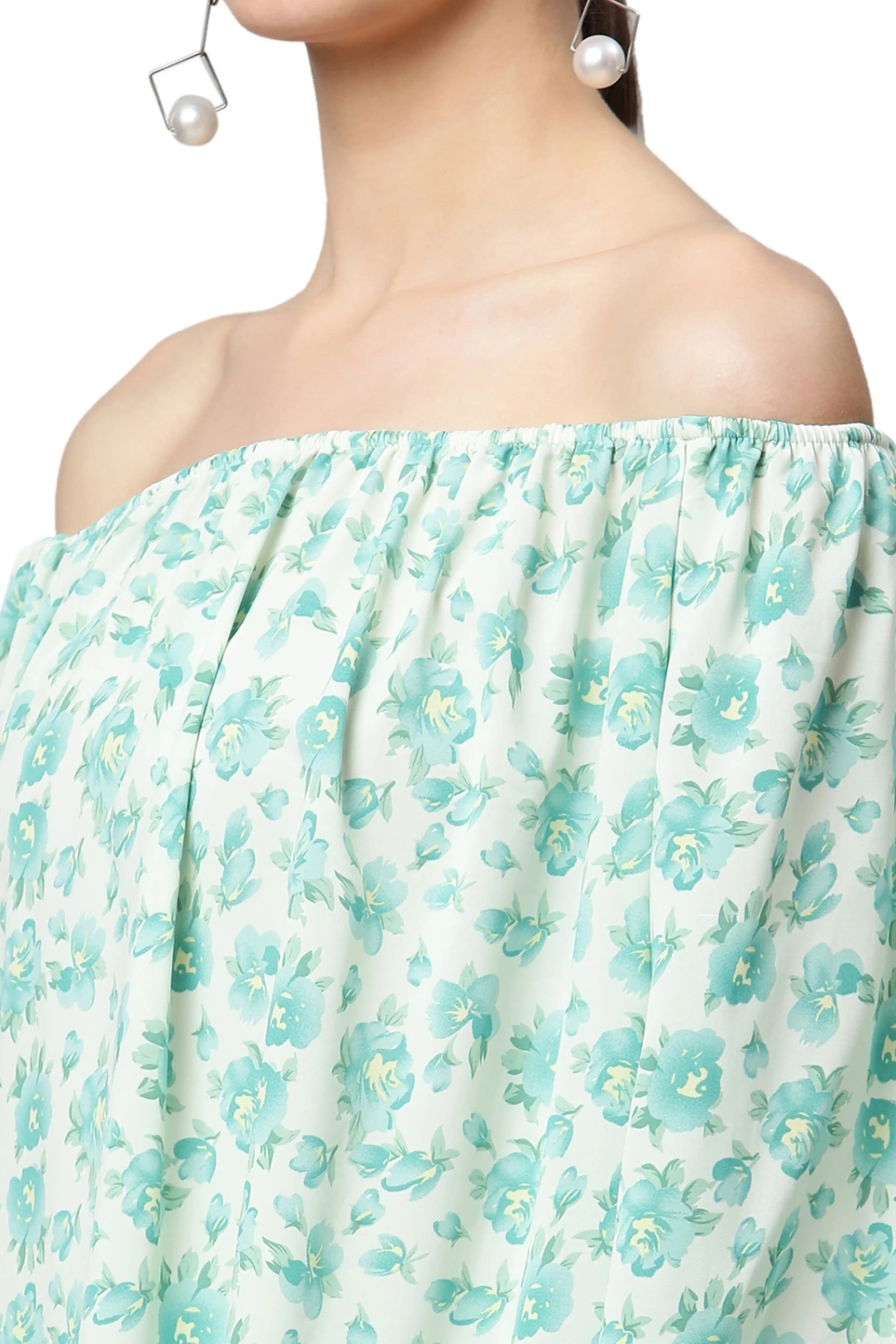 Green Mini-White Floral Short Set