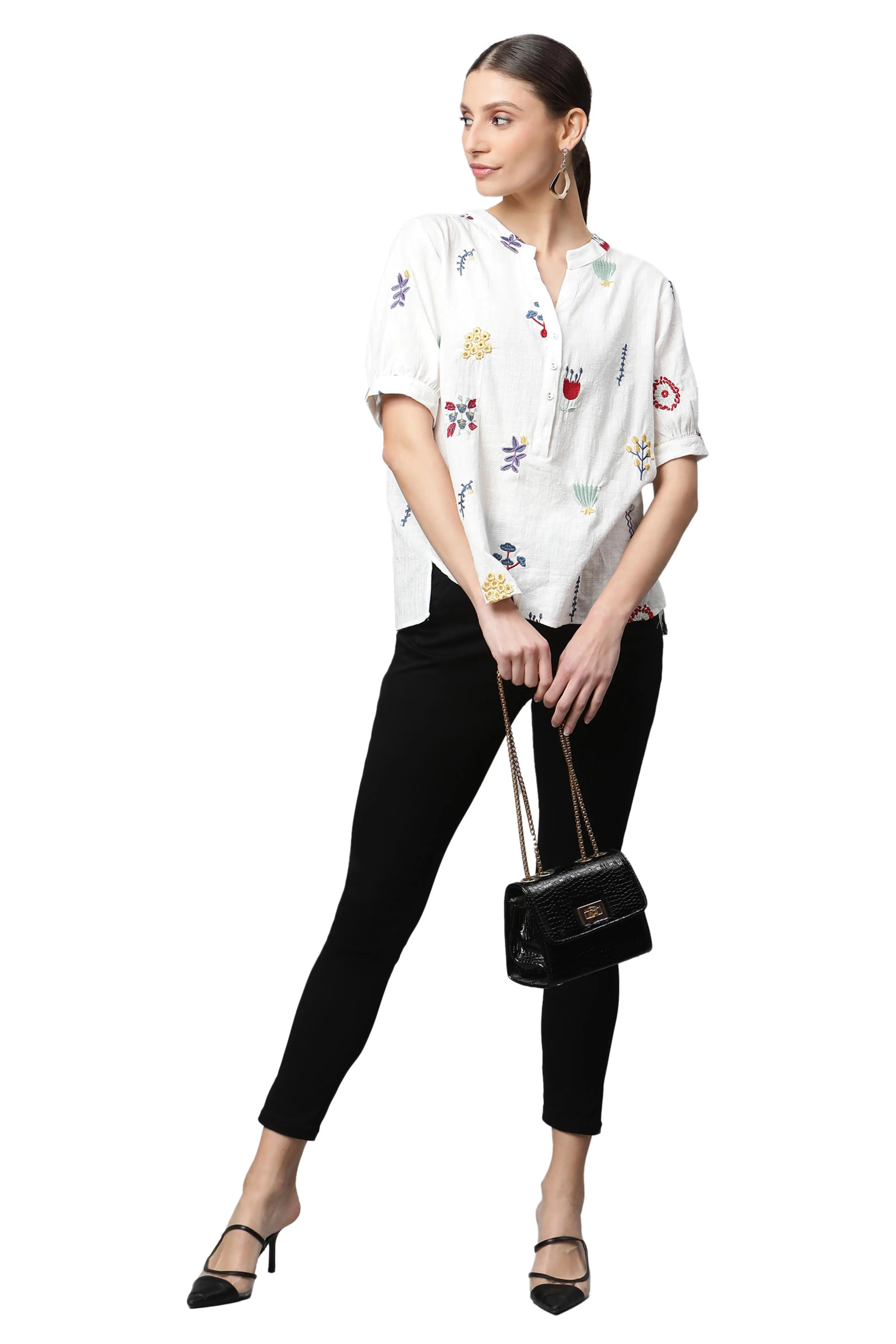 White Cotton Quirky Top - Global Republic