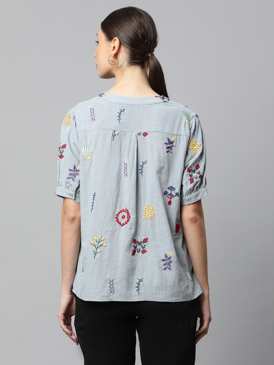 Sky Cotton Regular Fit Blouson Top For Women - Global Republic