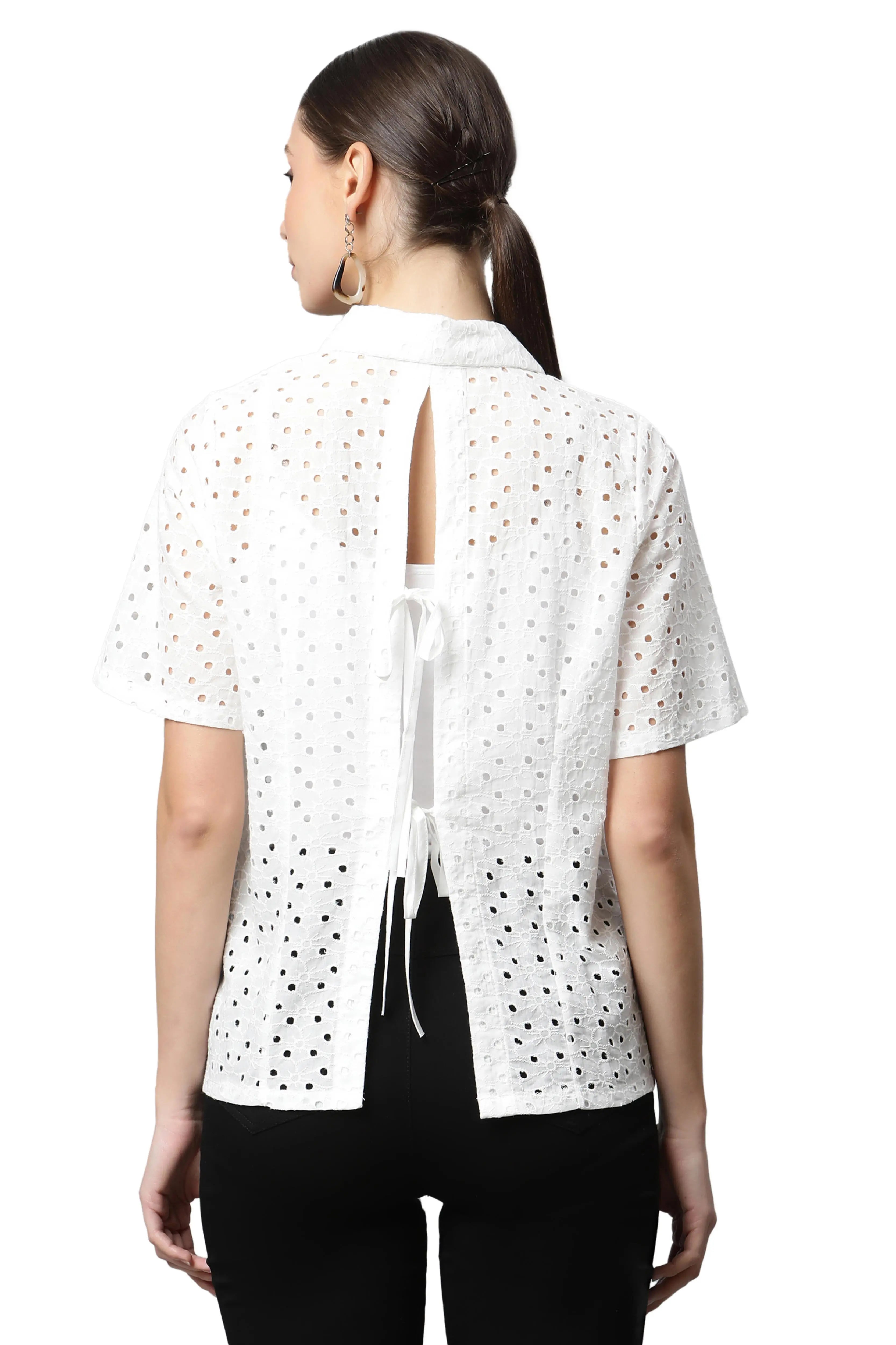 women white circle cut embroidered shirt