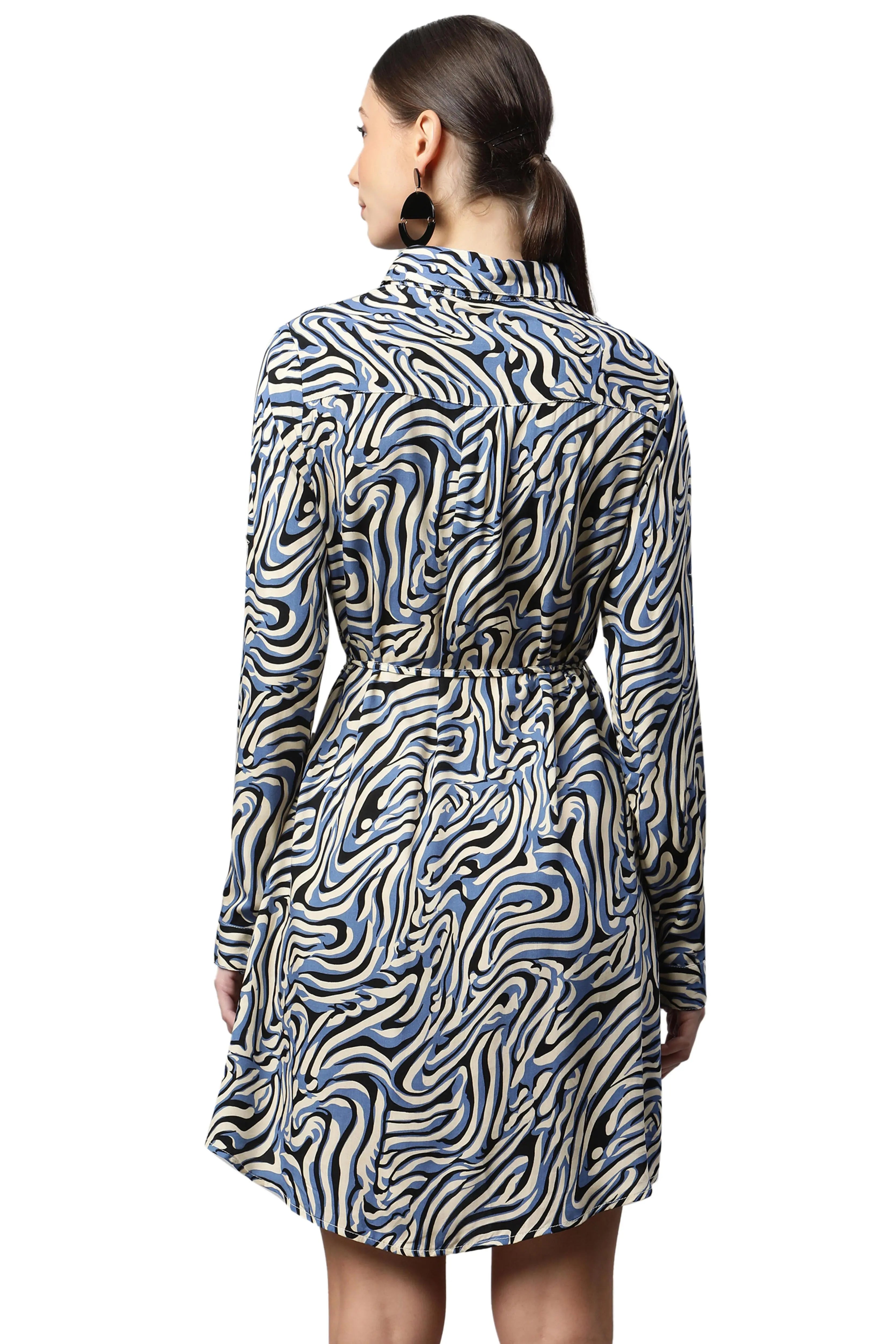 Blue Straight Fit Multi-Color Zebra Dress - Global Republic