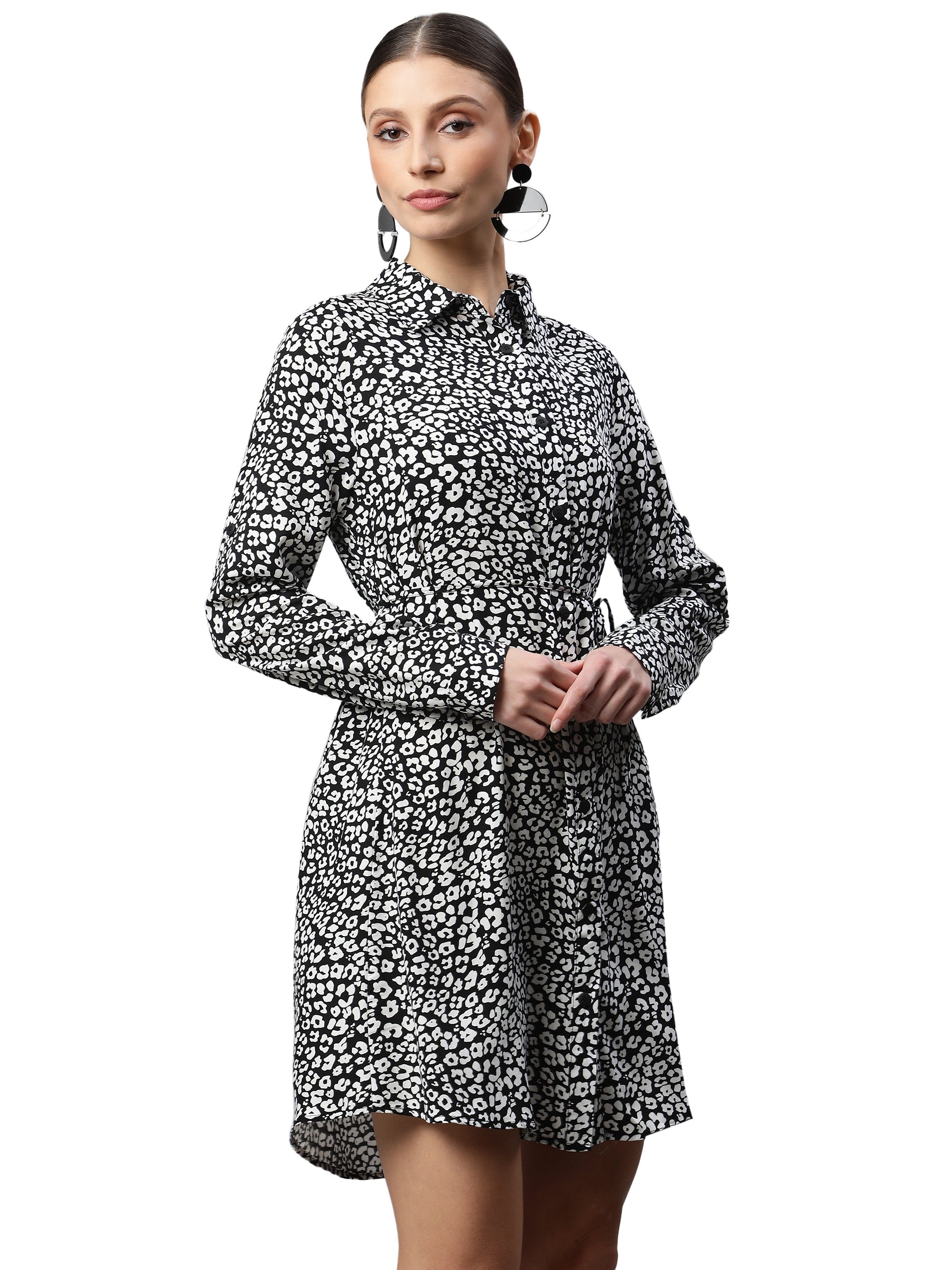 Grey Floral Printed Ruched Dress - Global Republic