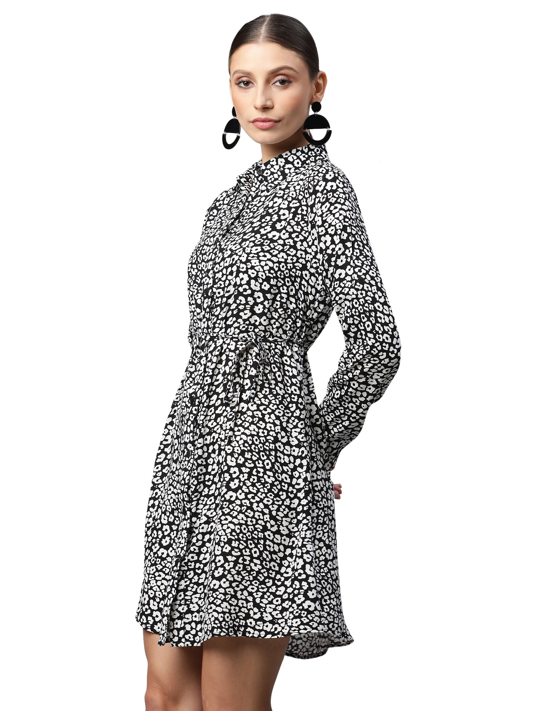 Grey Floral Printed Ruched Dress - Global Republic