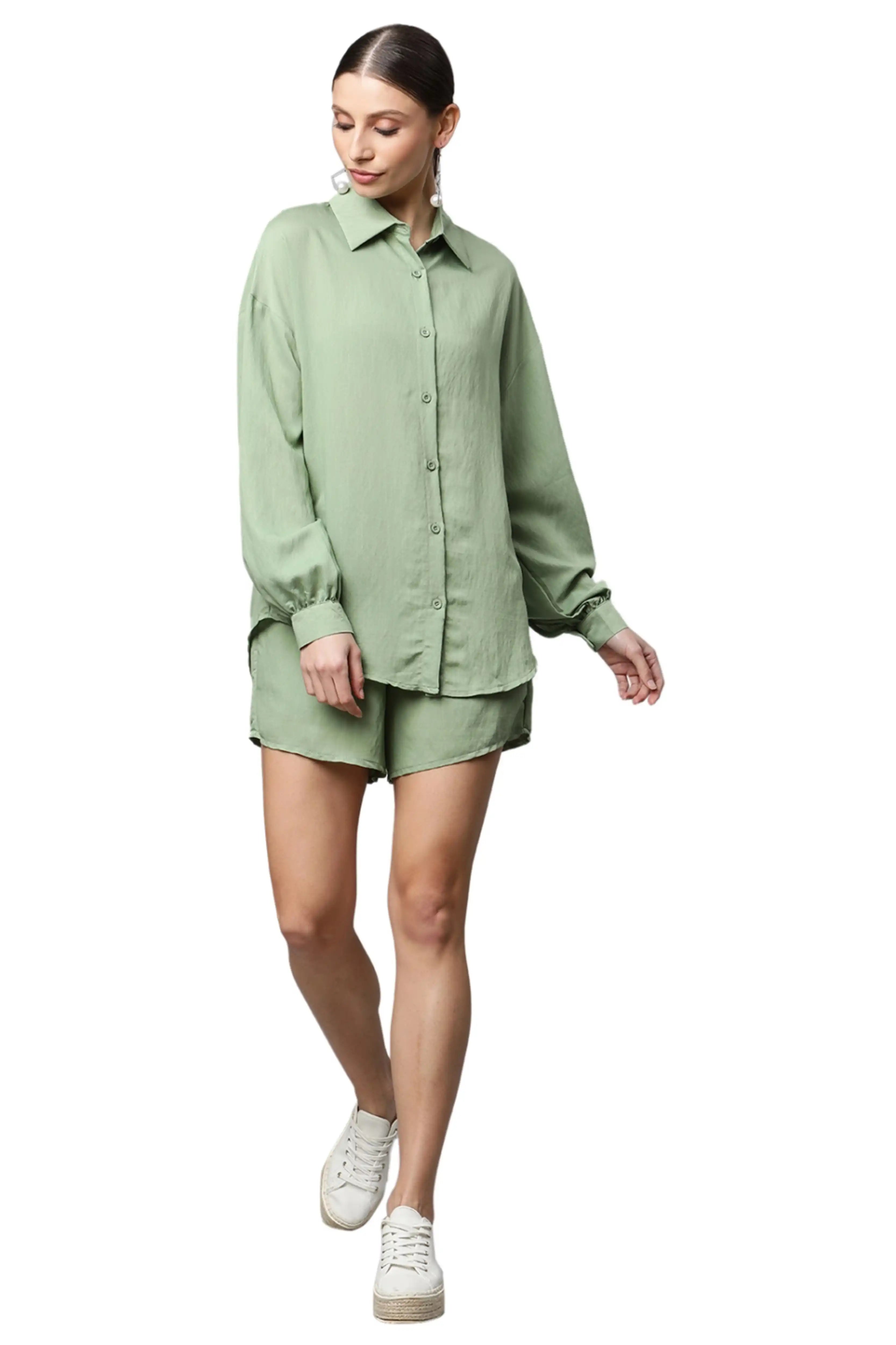 Green Solid Cotton Co-ord Set