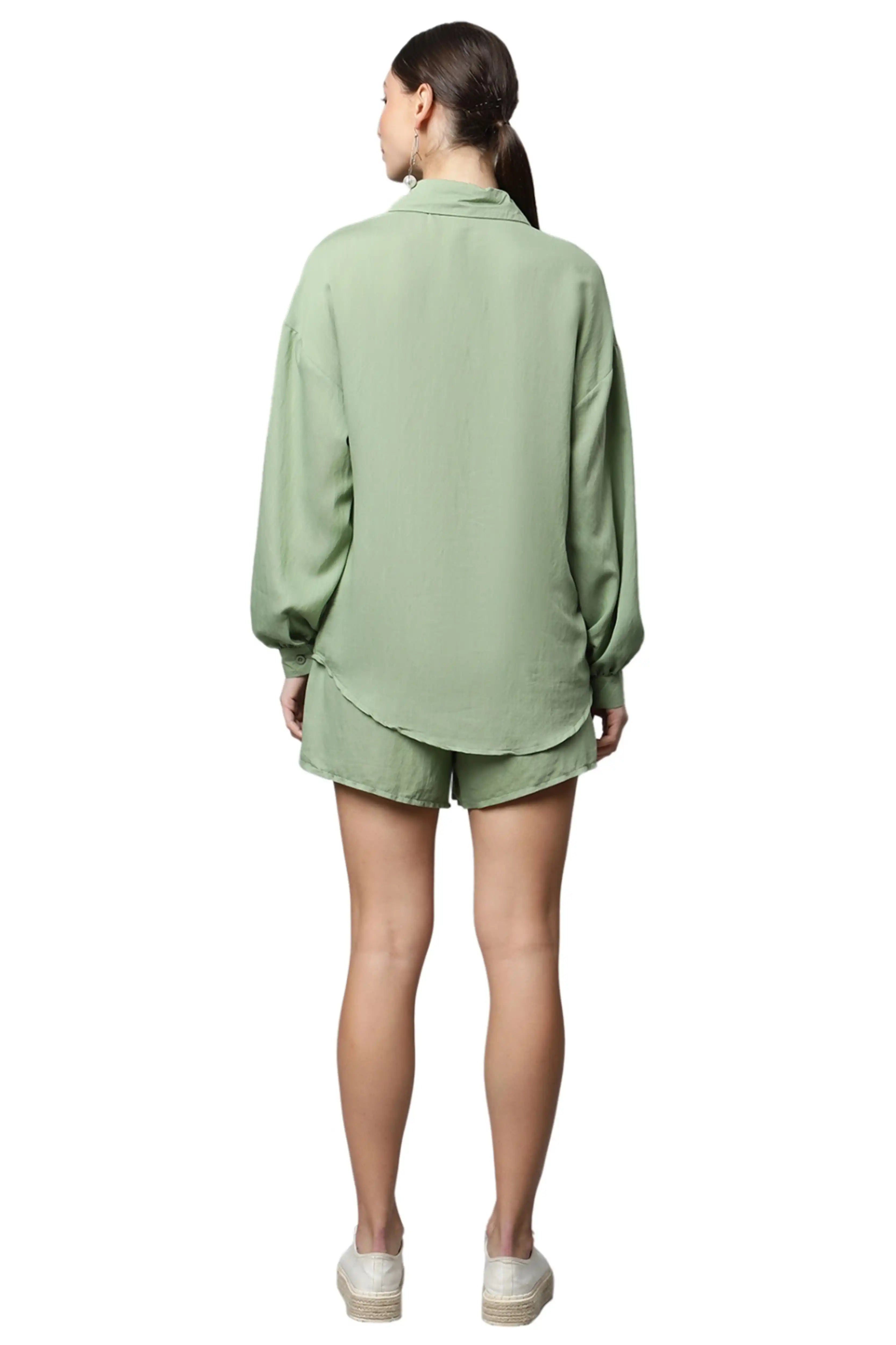 Green Solid Cotton Co-ord Set