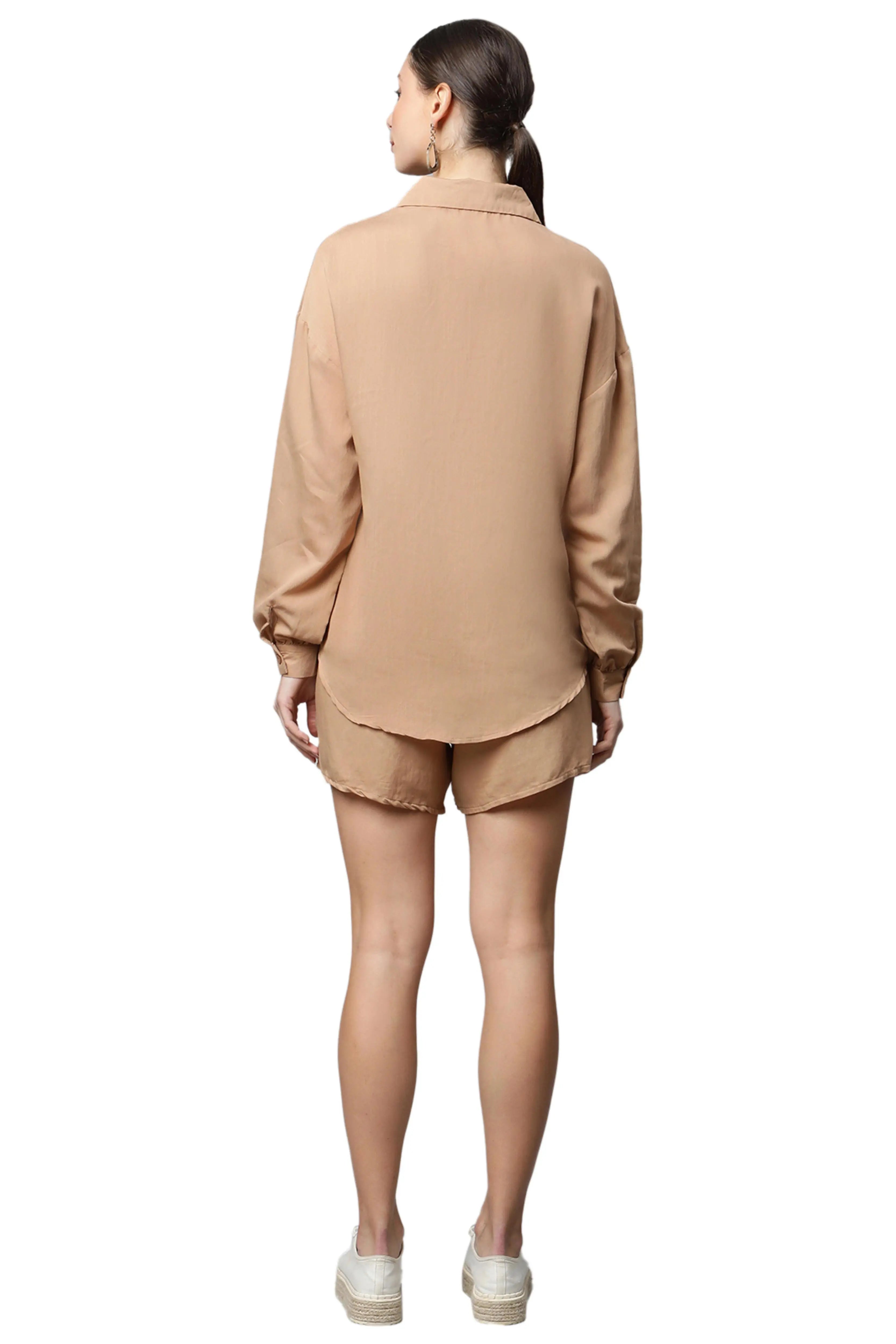 Beige Solid Cotton Co-ord Set - Global Republic