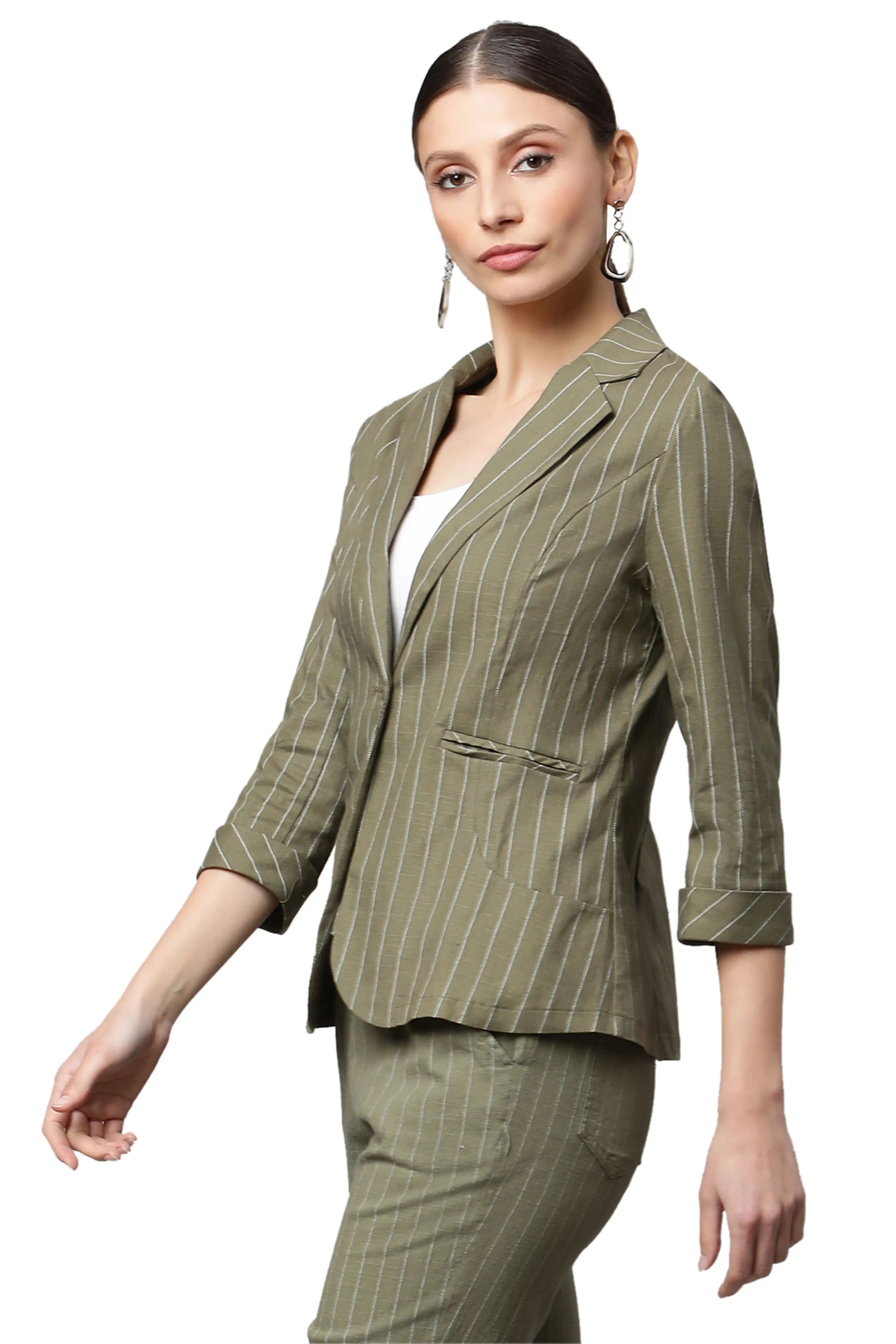 Olive Green cotton Formal Blazer