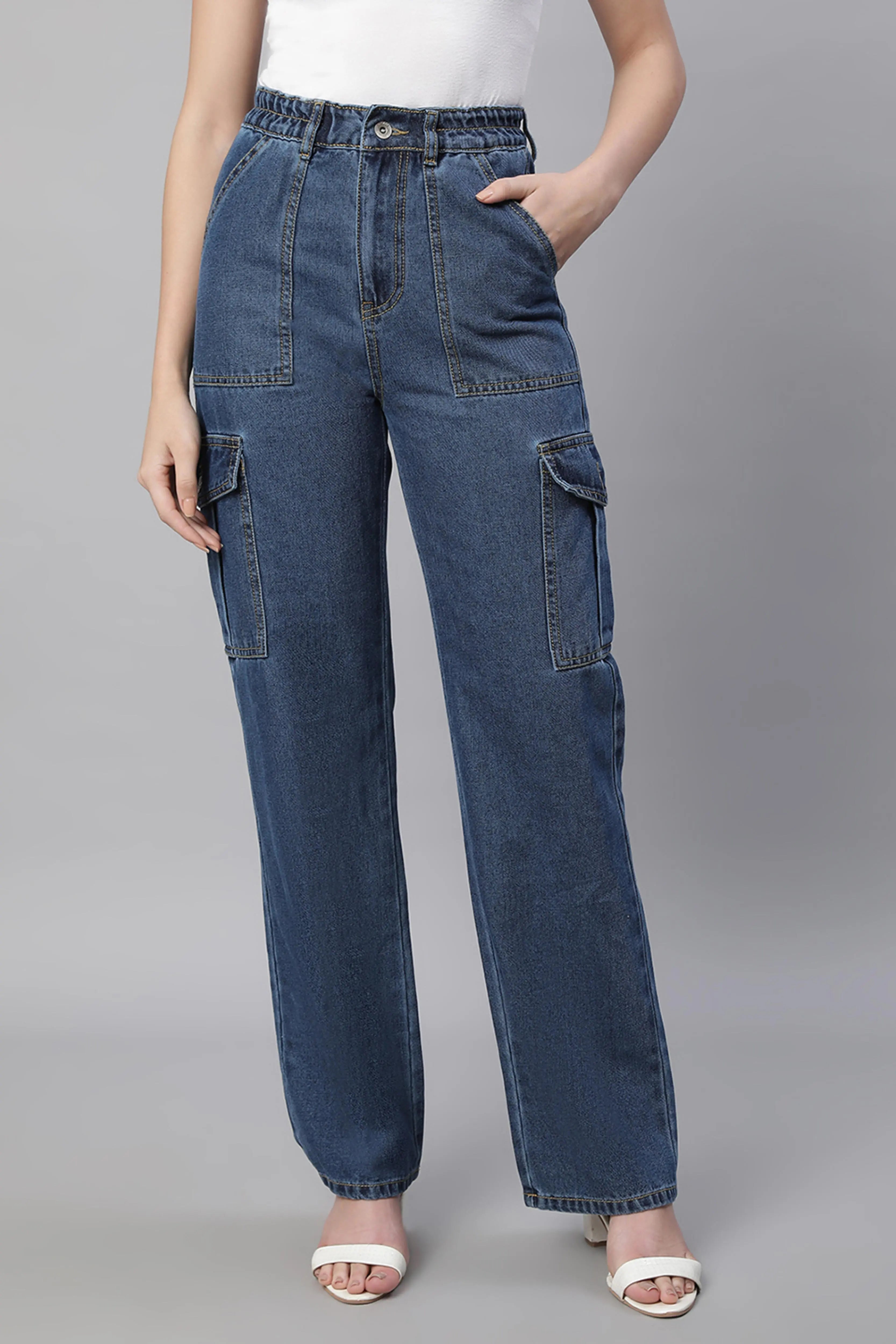 Women Regular Fit Stretchable Dark Blue Jeans - Global Republic