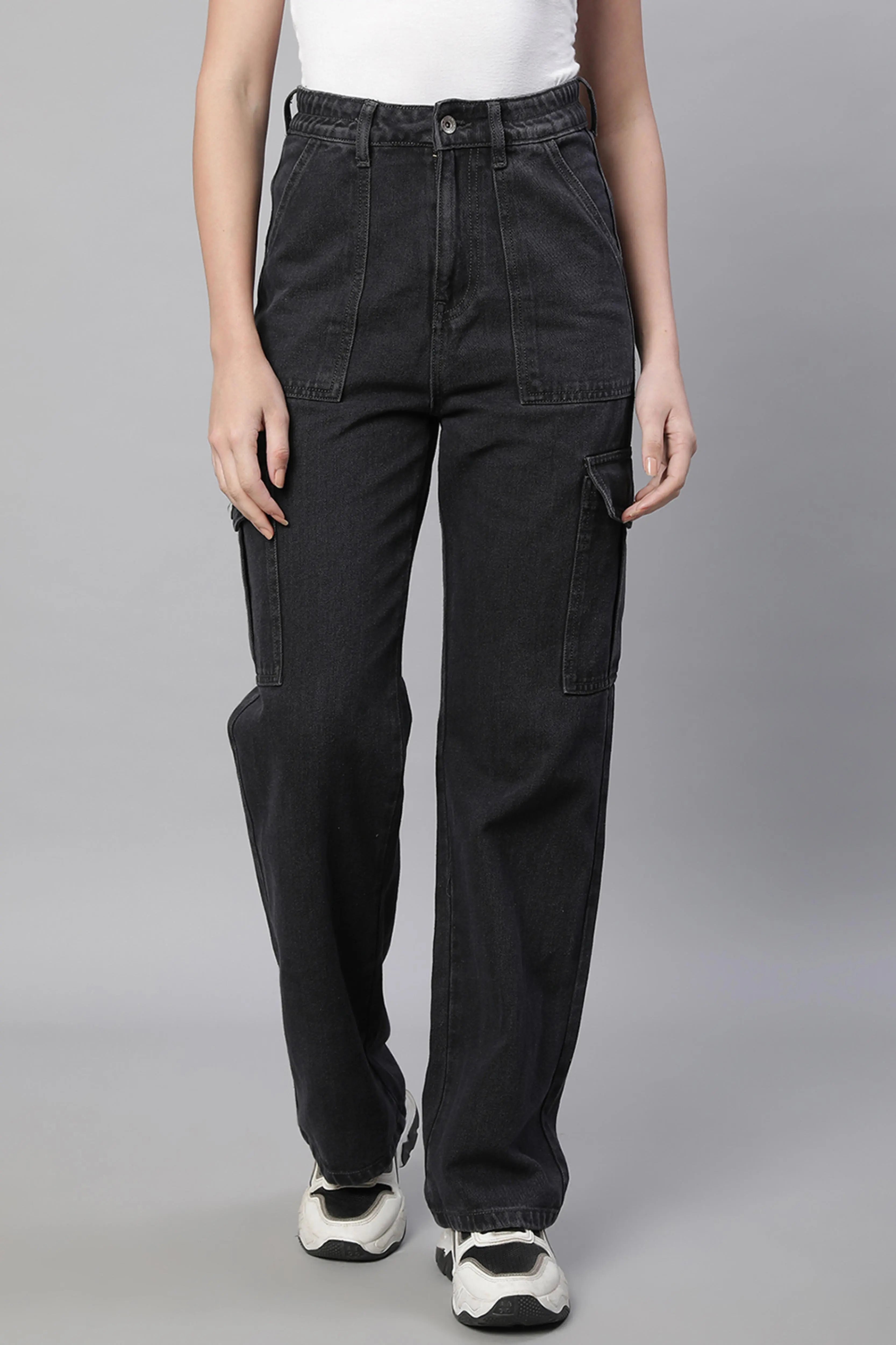 Women Iron Grey Regular-Fit Stretchable Jeans - Global Republic