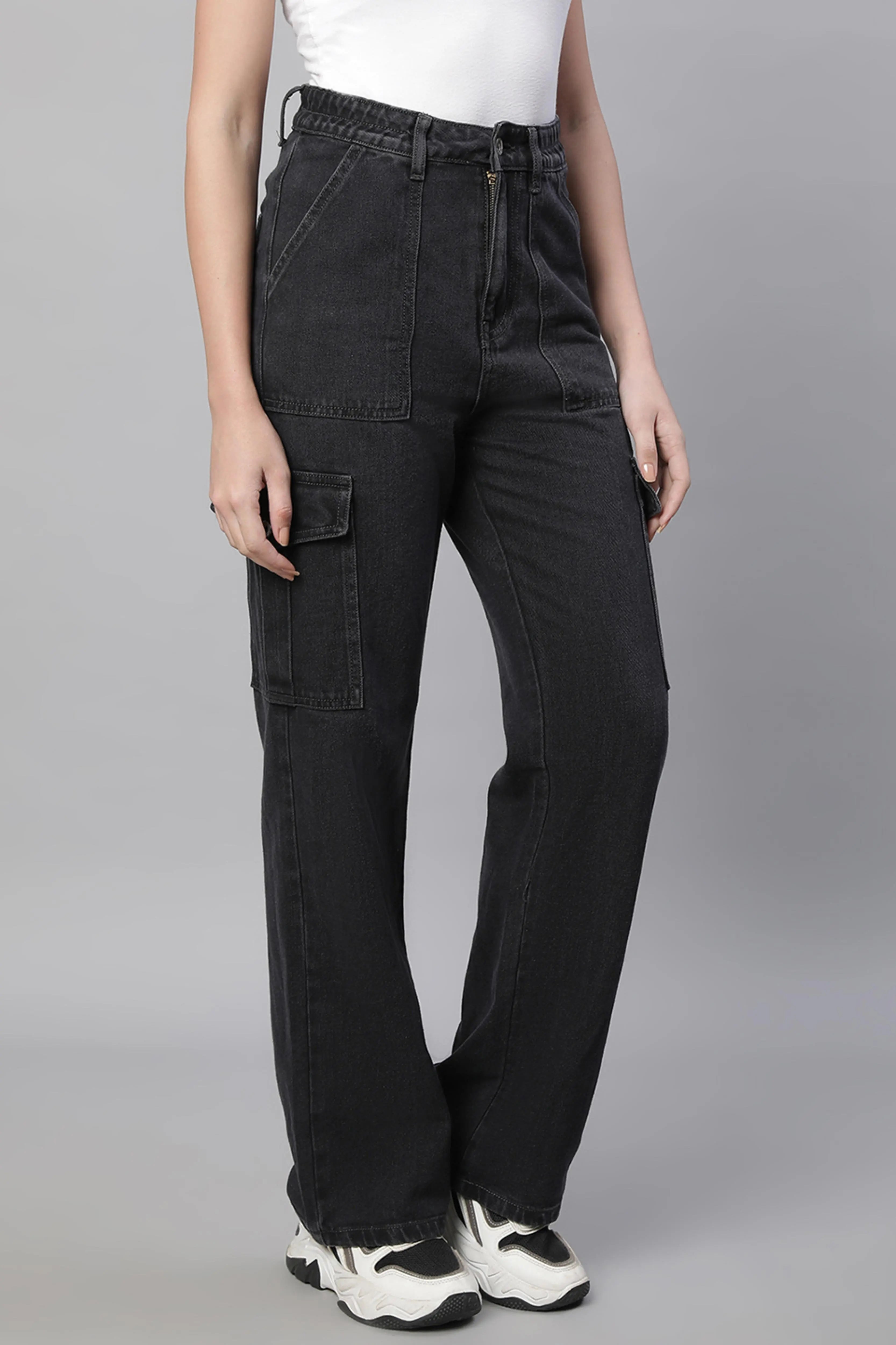 Women Iron Grey Regular-Fit Stretchable Jeans - Global Republic