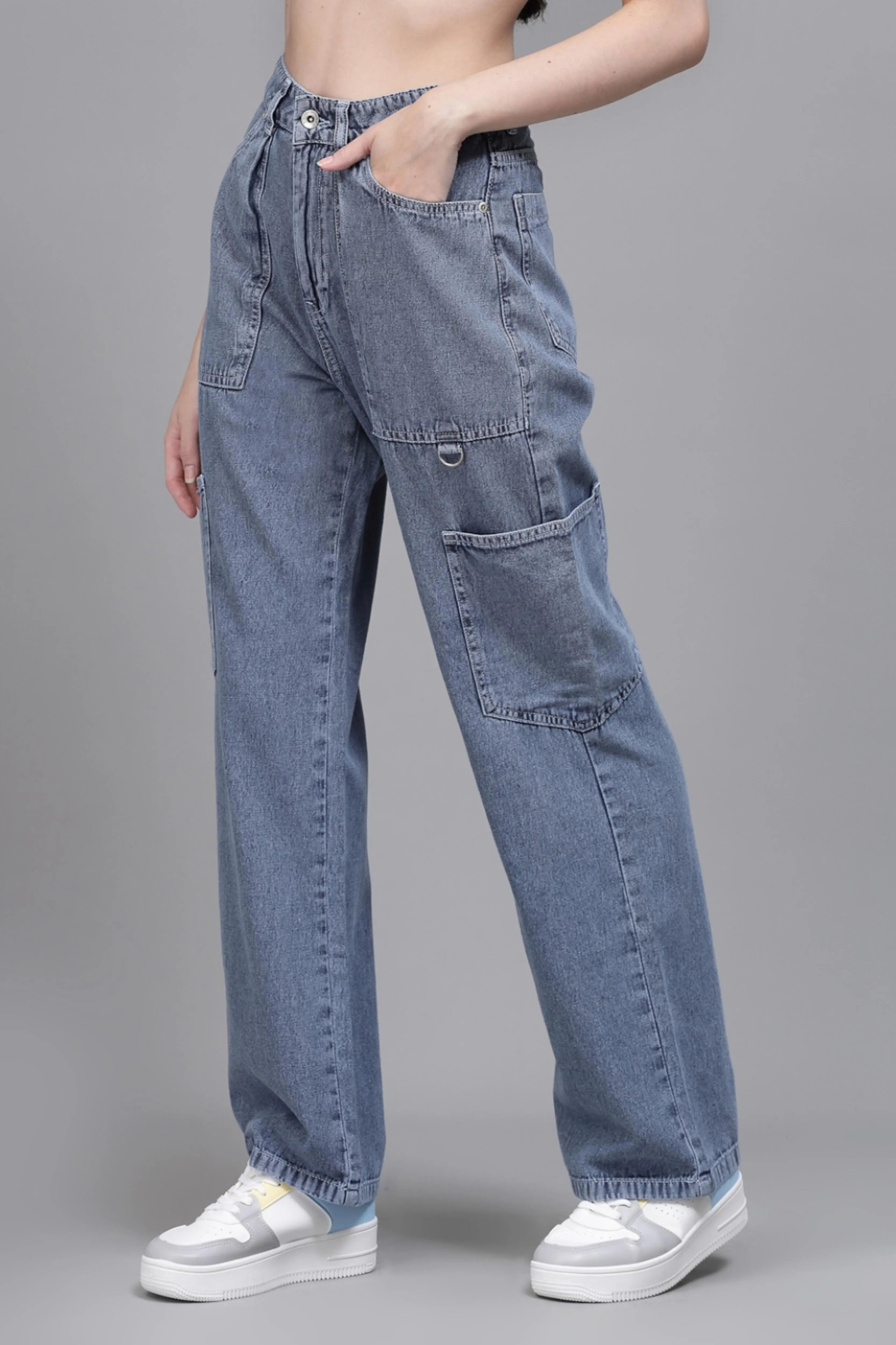 Women Baggy Fit Stretchable Blue Jeans - Global Republic