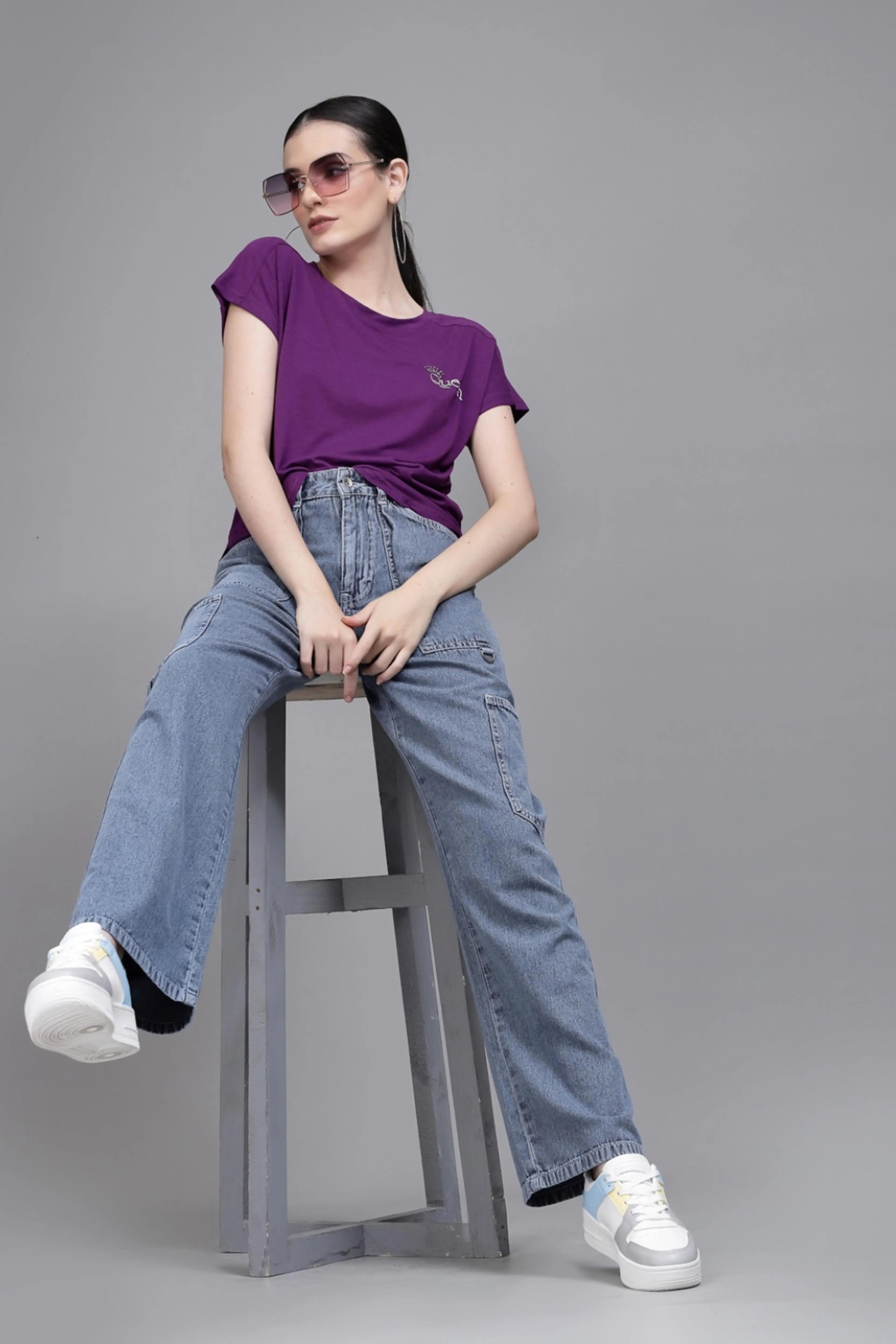 Women Baggy Fit Stretchable Blue Jeans - Global Republic