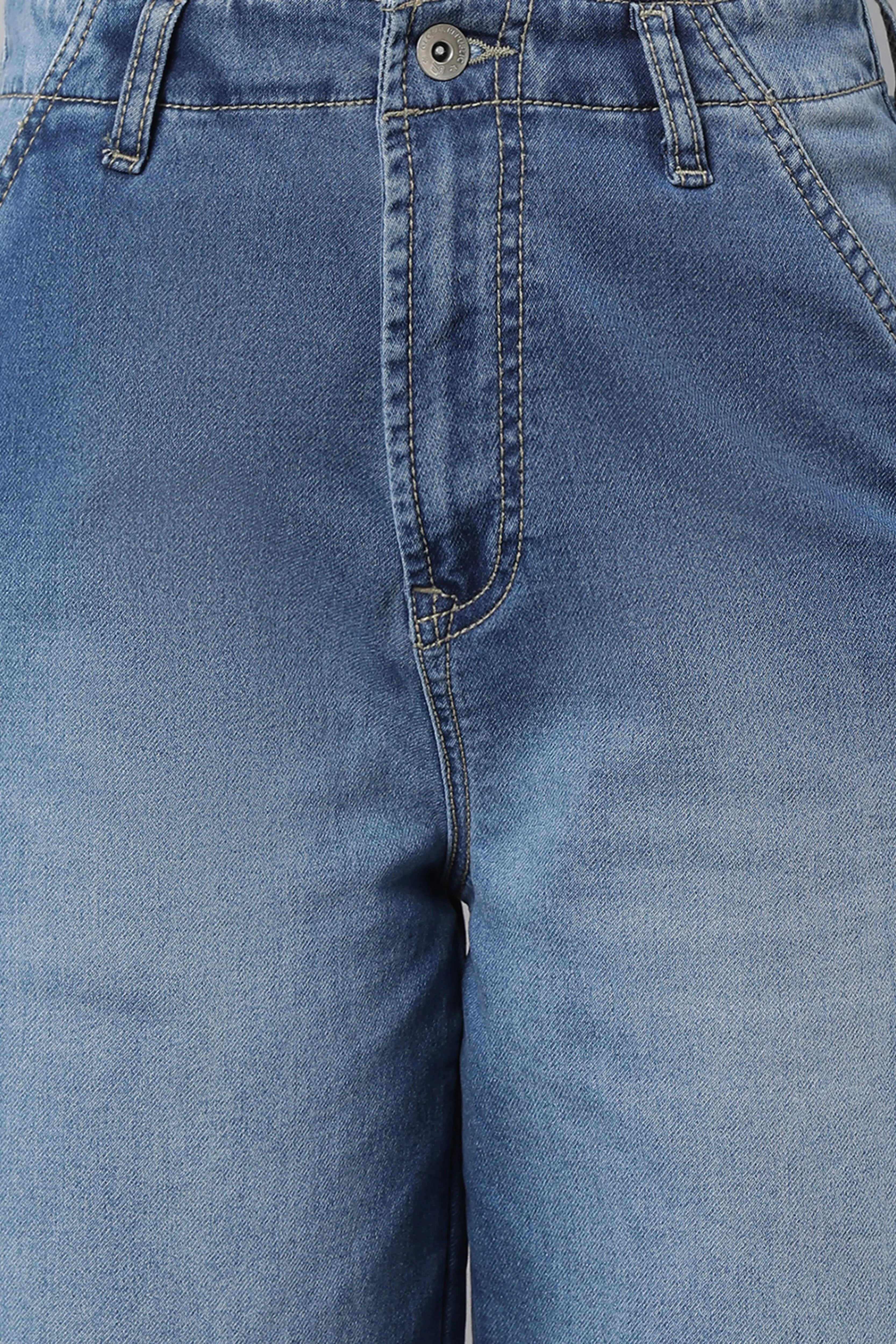 Women Light Blue Loose Fit Wide Leg Stretchable Jeans - Global Republic