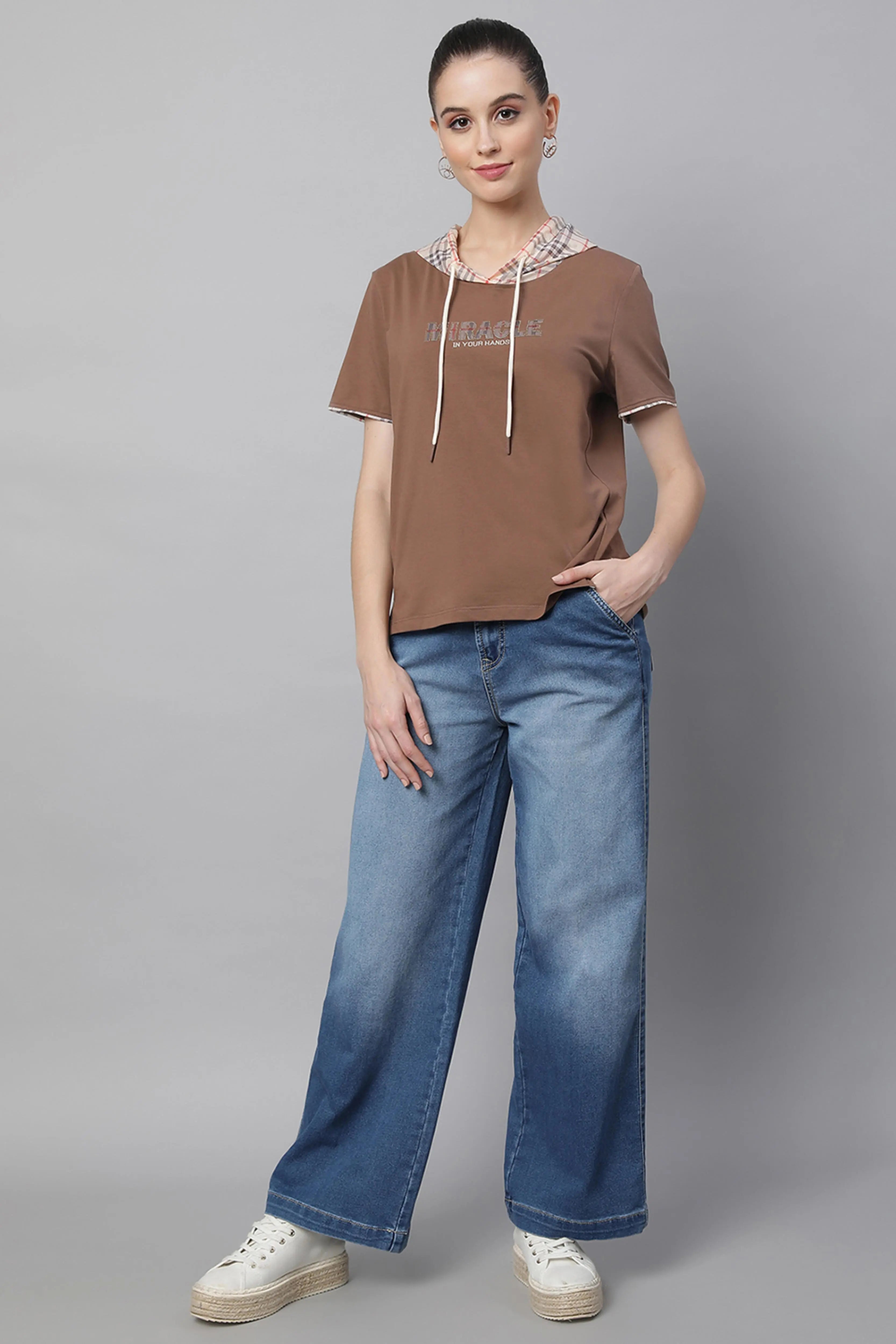 Women Light Blue Loose Fit Wide Leg Stretchable Jeans - Global Republic