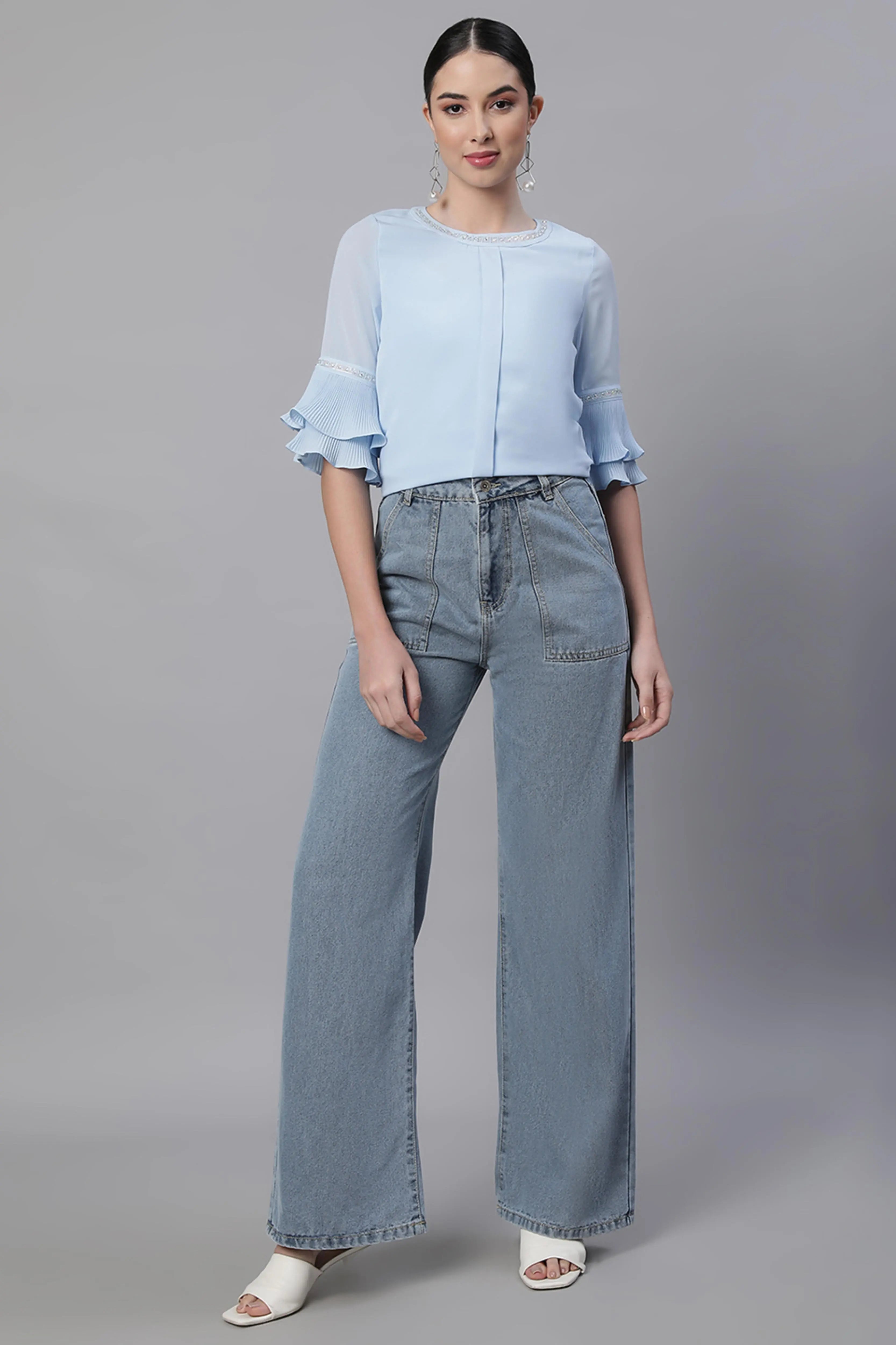 Blue Flared Leg Stretchable Jeans - Global Republic
