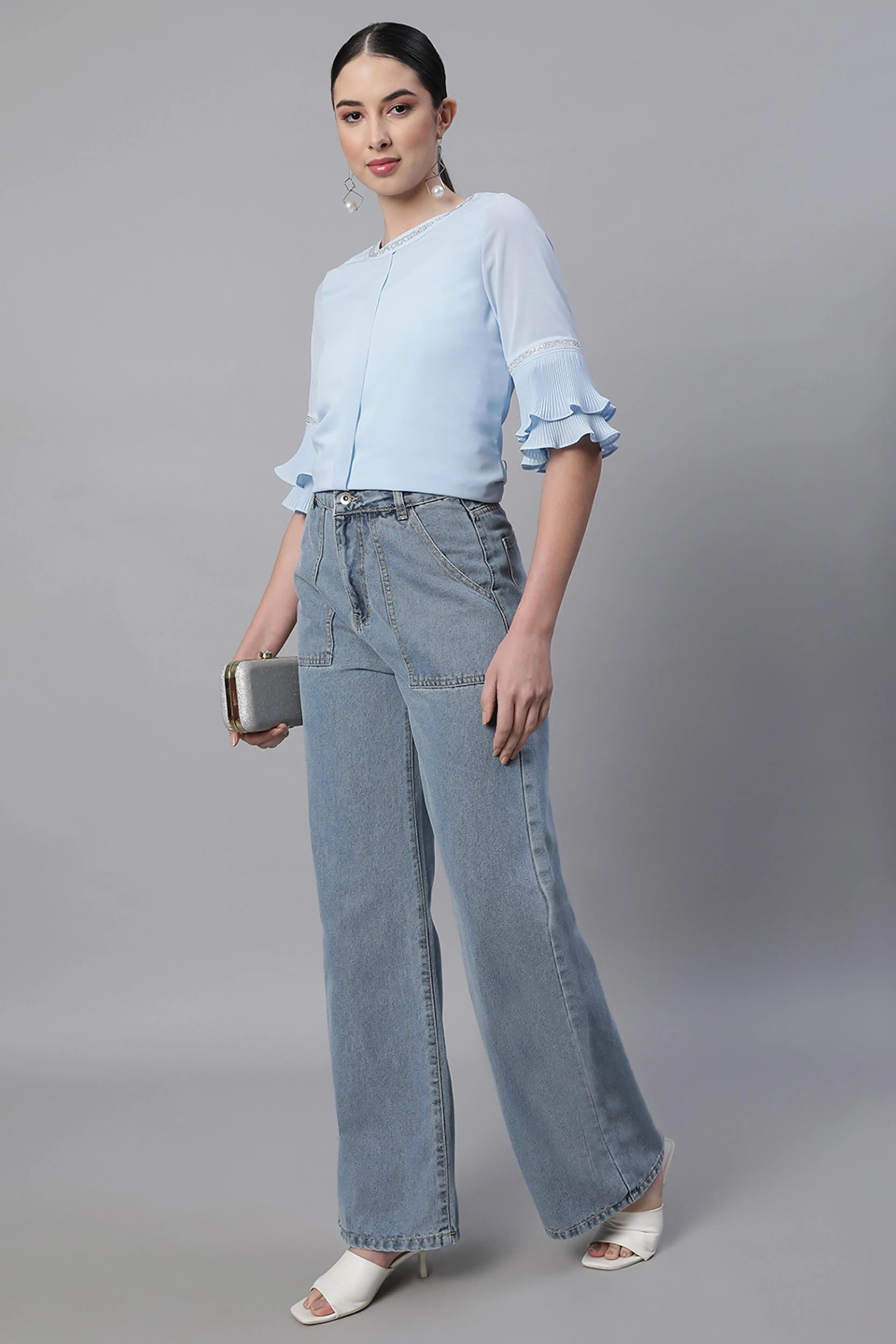 Blue Flared Leg Stretchable Jeans - Global Republic
