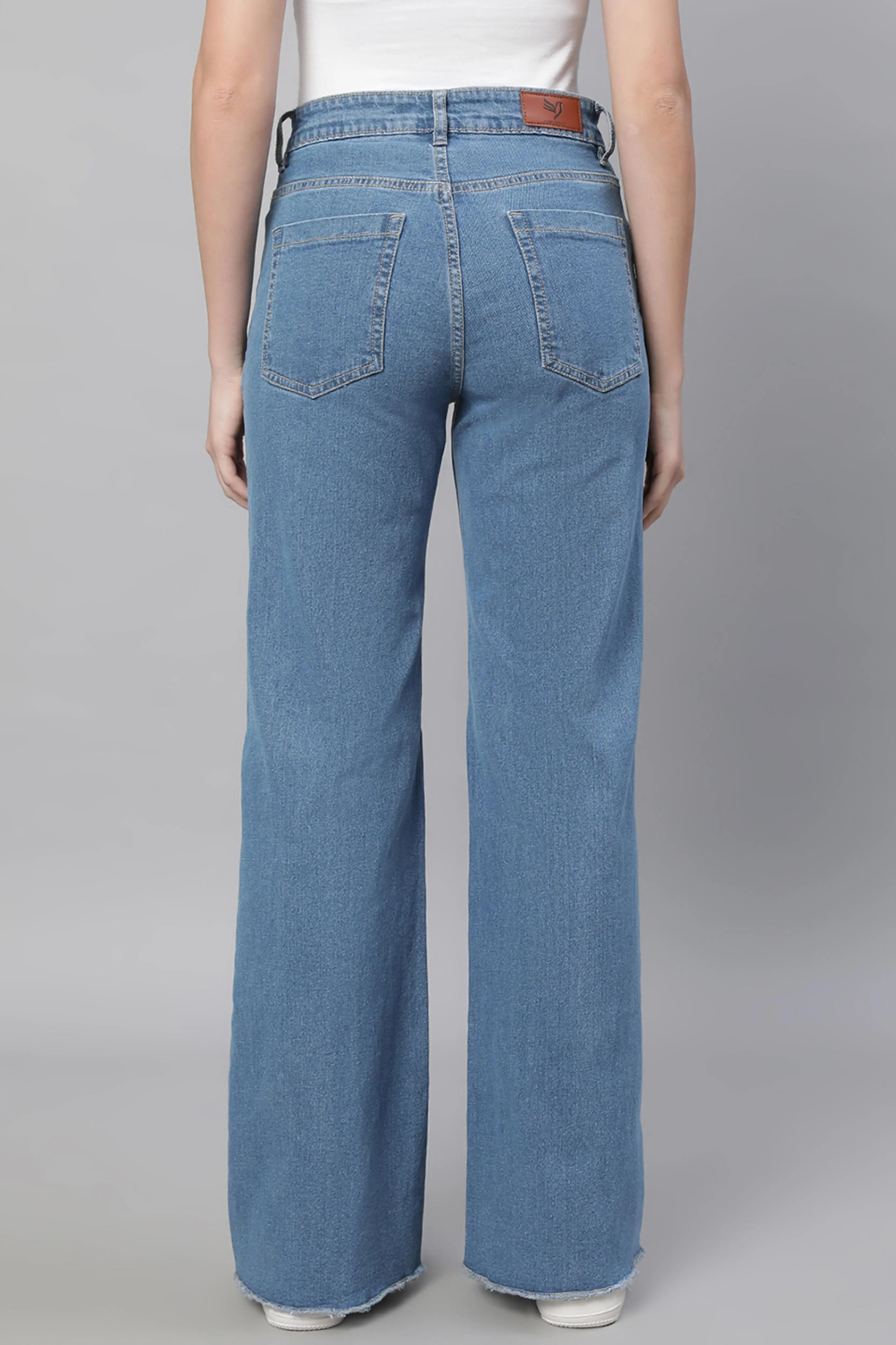 Women Blue Straight-Fit Full Length Stretchable Jeans - Global Republic