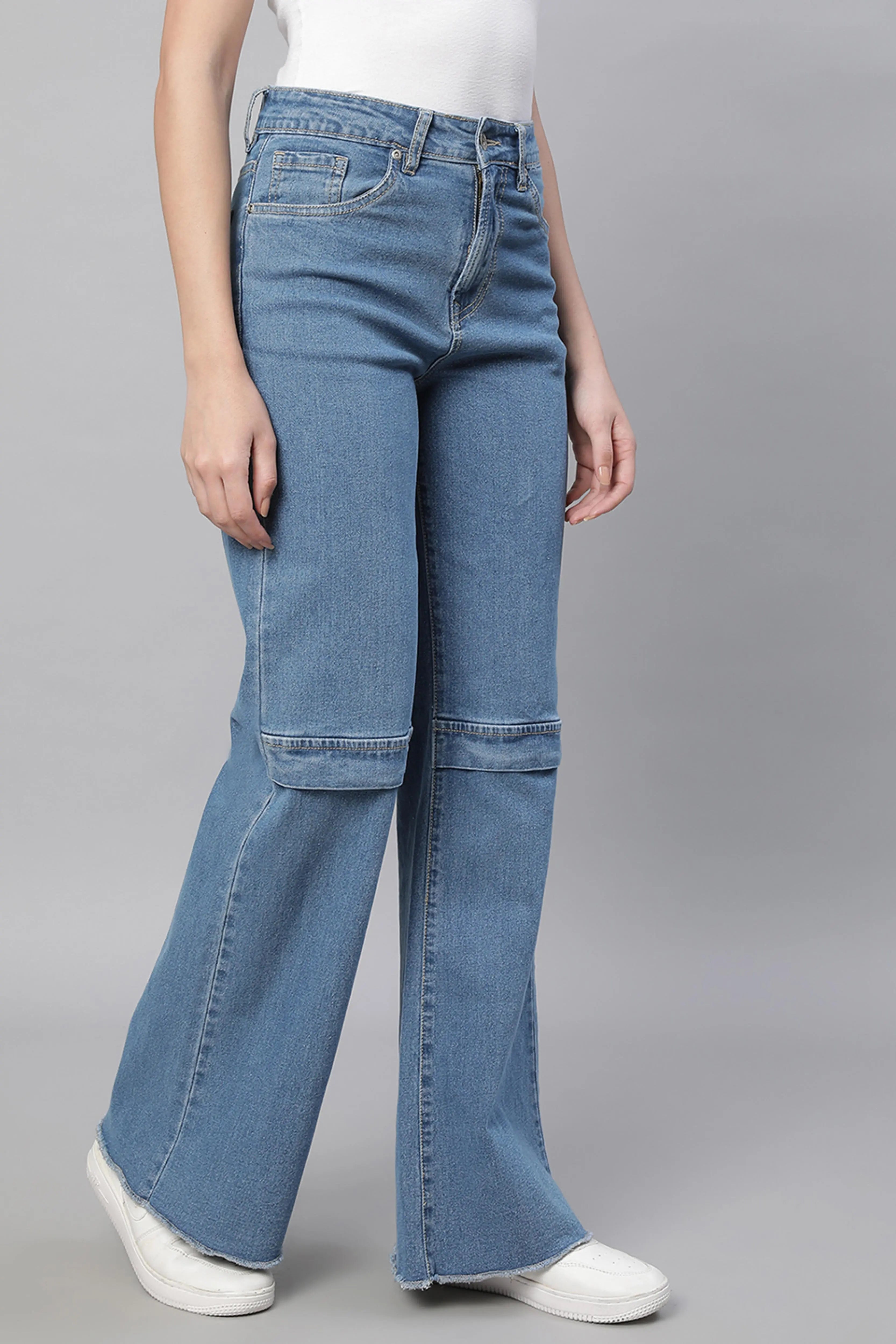 Women Blue Straight-Fit Full Length Stretchable Jeans - Global Republic