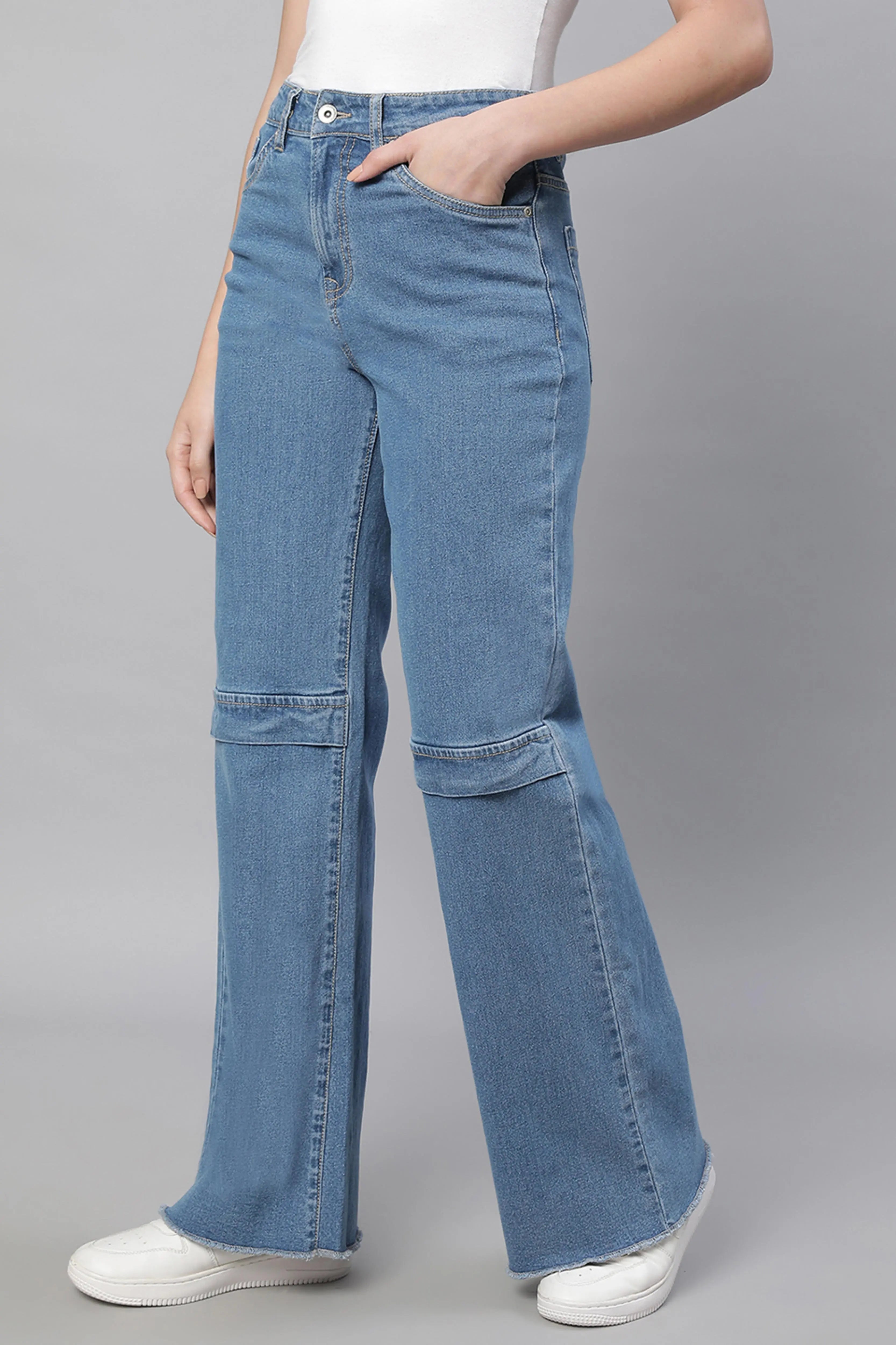 Women Blue Straight-Fit Full Length Stretchable Jeans - Global Republic