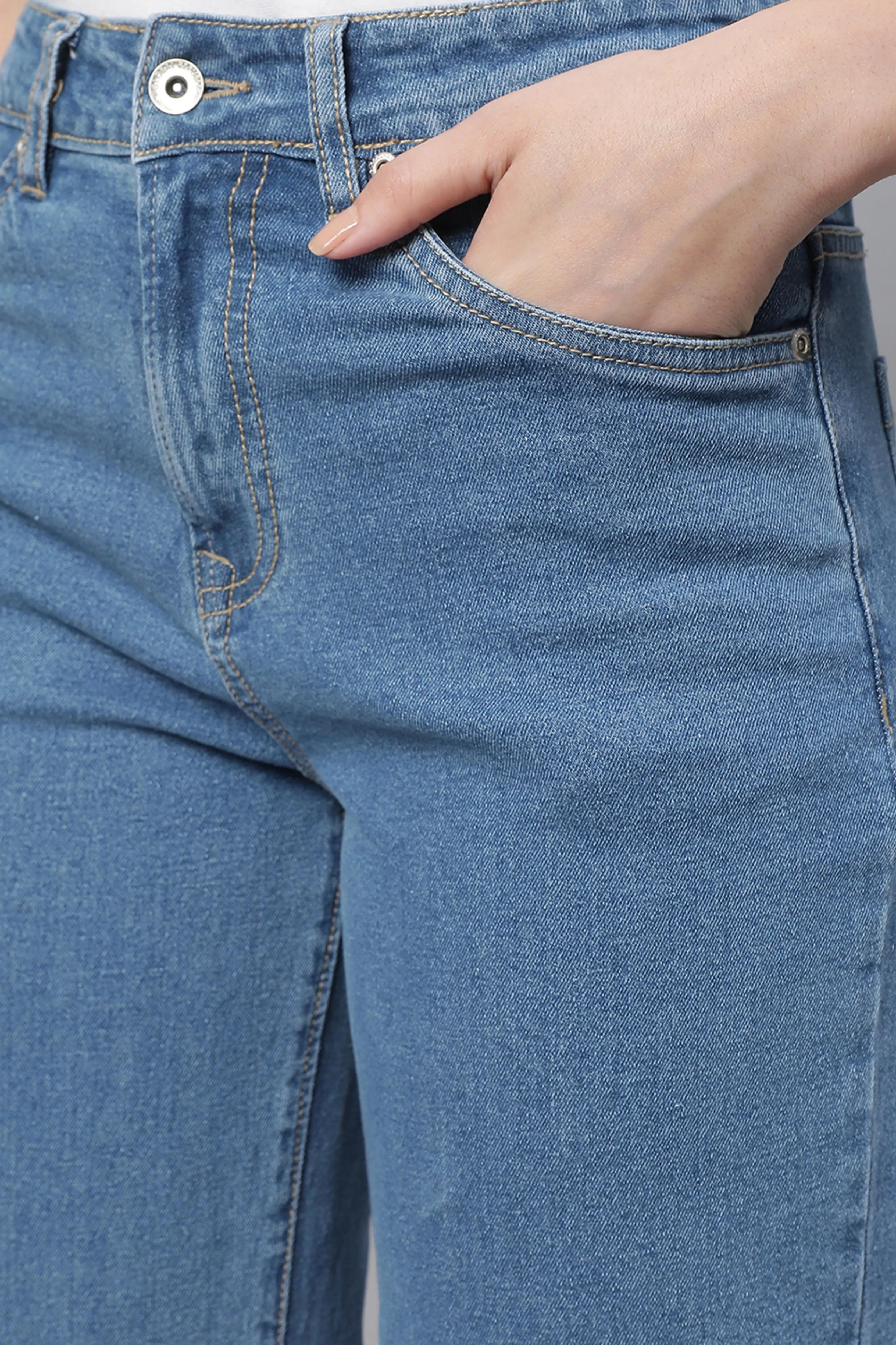 Women Blue Straight-Fit Full Length Stretchable Jeans - Global Republic